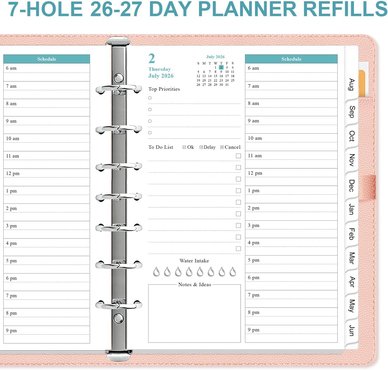 2026-2027 Planner Refills - One Page Per Day Daily ＆ Monthly Planner, July 2026-June 2027, 7-Hole Punched，Prioritized, To-Do List, Notes, Appointment Schedule, Desk Size 4, 5.8" x 8.3"