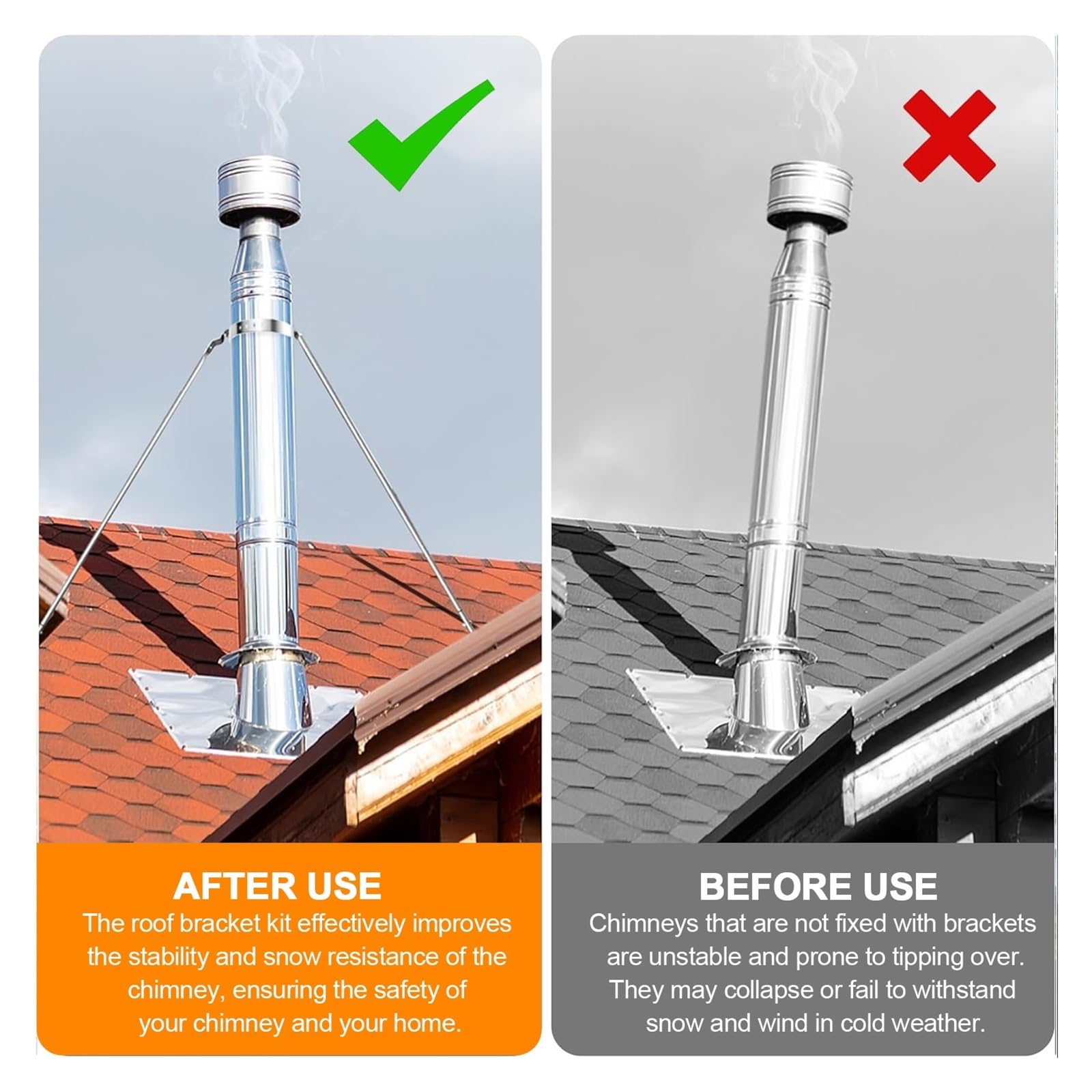 Soporte de tubo de chimenea for estabilidad contra el viento, soporte de pared universal extendido for estufas de leña en lofts o cabañas de troncos(Hoop Dia 10"(250mm))