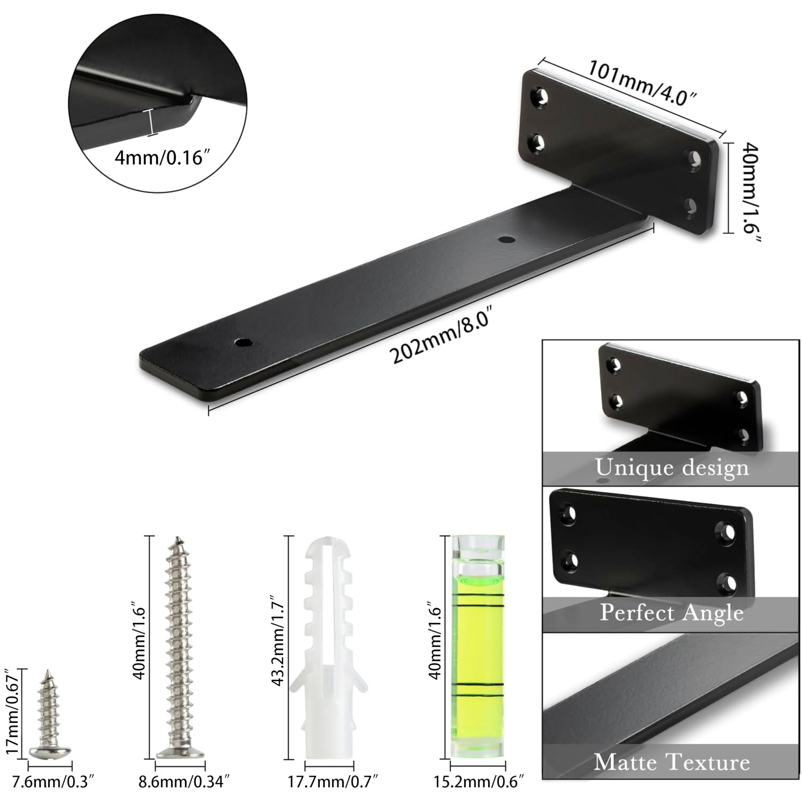 HEART ART Floating Shelf Bracket 6 Inch,2 Pack Heavy Duty Shelf Brackets,L Brackets for Shelves Black,6”L x 1.3”H x 1.3”W - Image 2