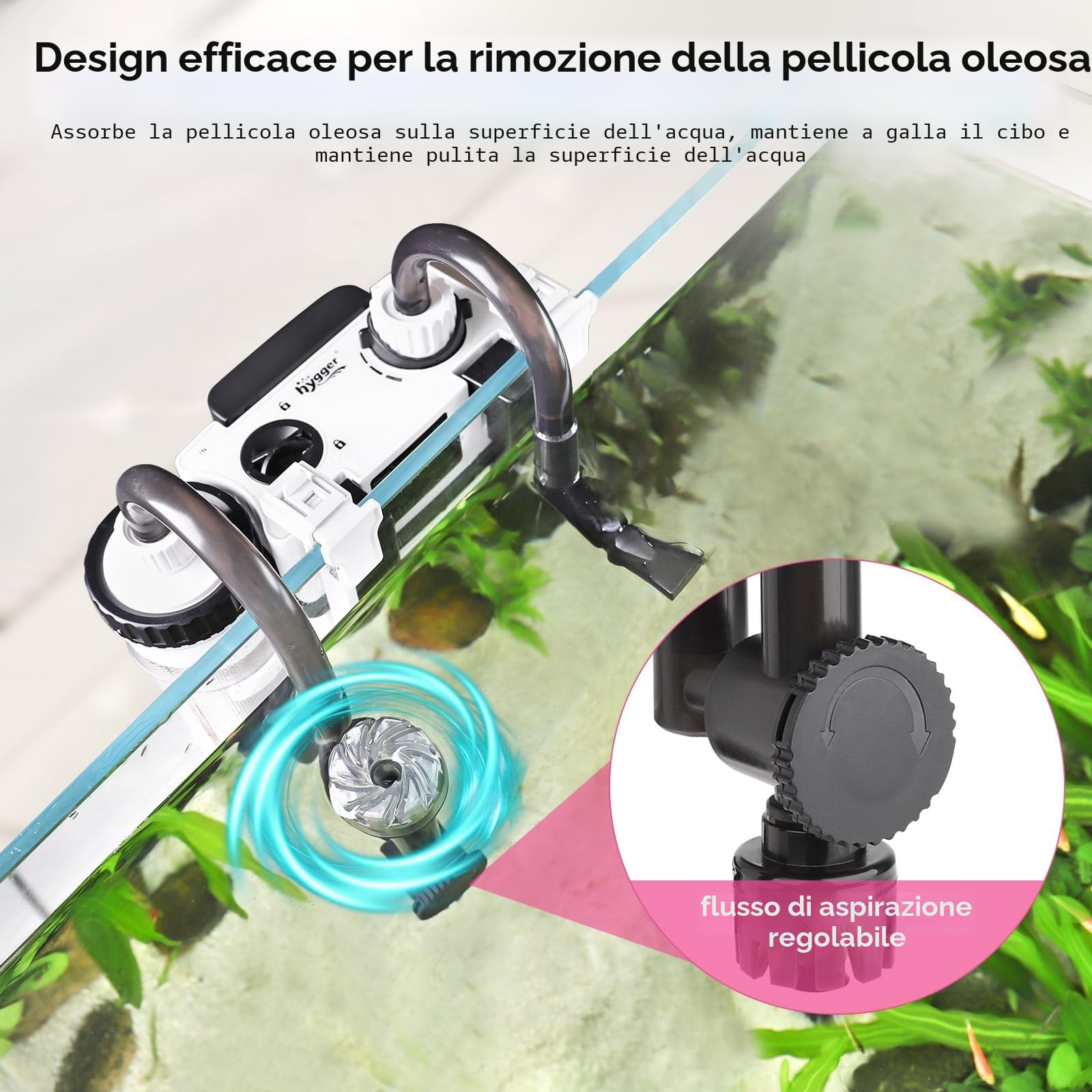 hygger Hang On Back Filtro,Filtro Esterno Silenzioso per Serbatoio di Pesce,500L/H 6W Filtro per Acquario con Raccolta Rifiuti di Pesce, Regolabile Fish Tank Filter for 19-75L Tanks