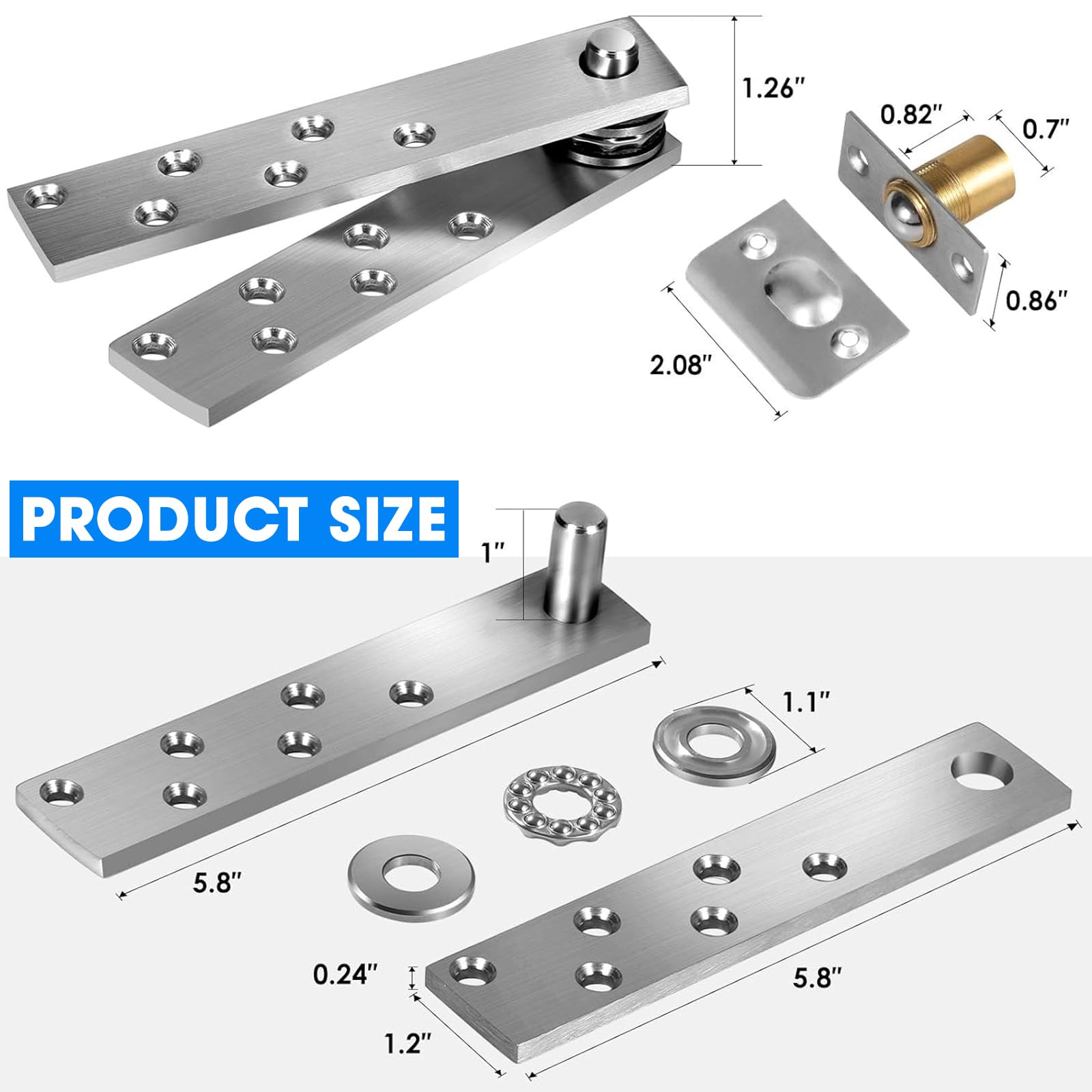 Bisagra de puerta oculta, bisagras pivotantes para puerta de estantería (plata, grande, 2 piezas)