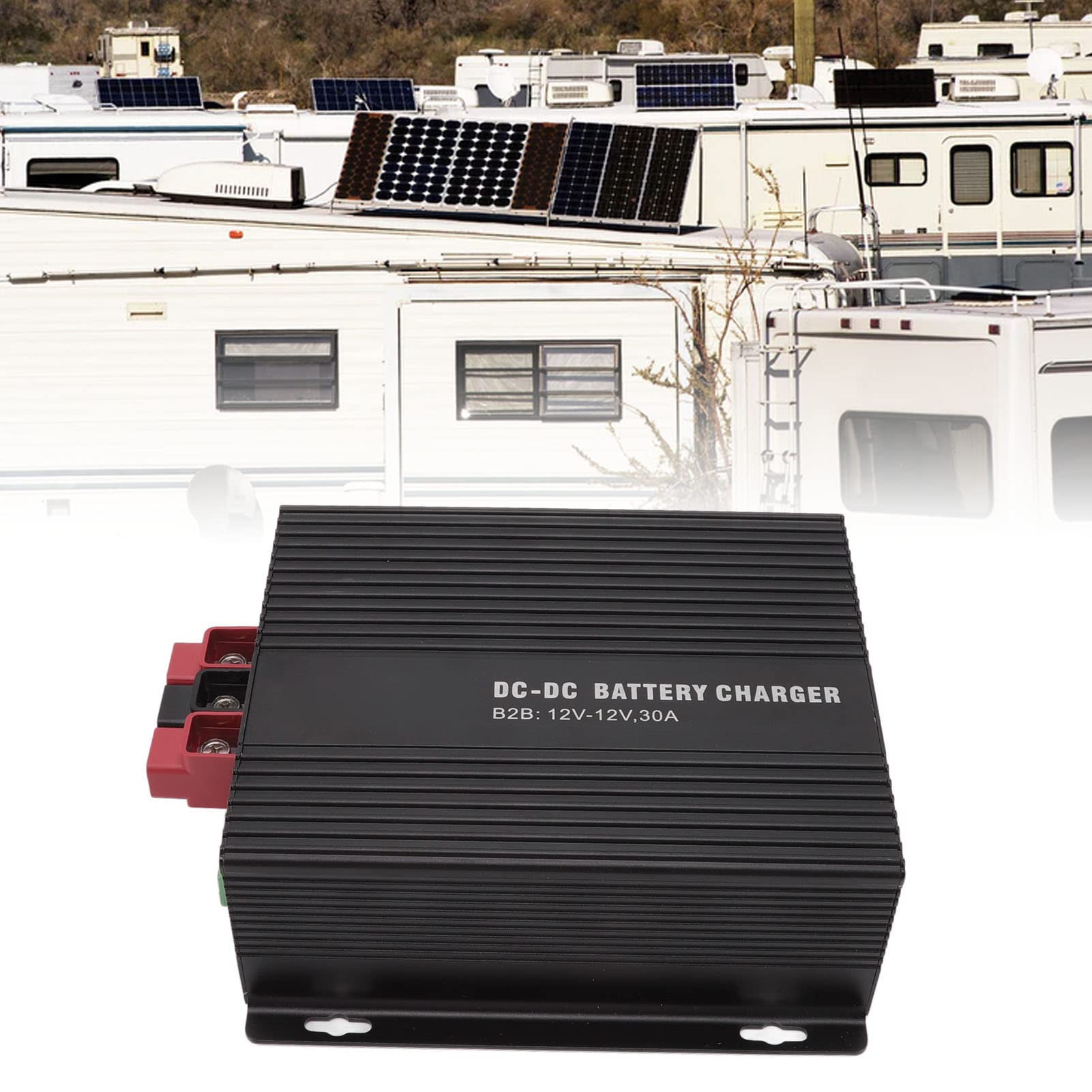 FTVOGUE Cargador de Batería de CC a CC, Controlador Solar de Aleación de Aluminio con Conexión de Aplicación Móvil 12V 30A Ideal para Automóviles y Vehículos Recreativos (B2B1230)