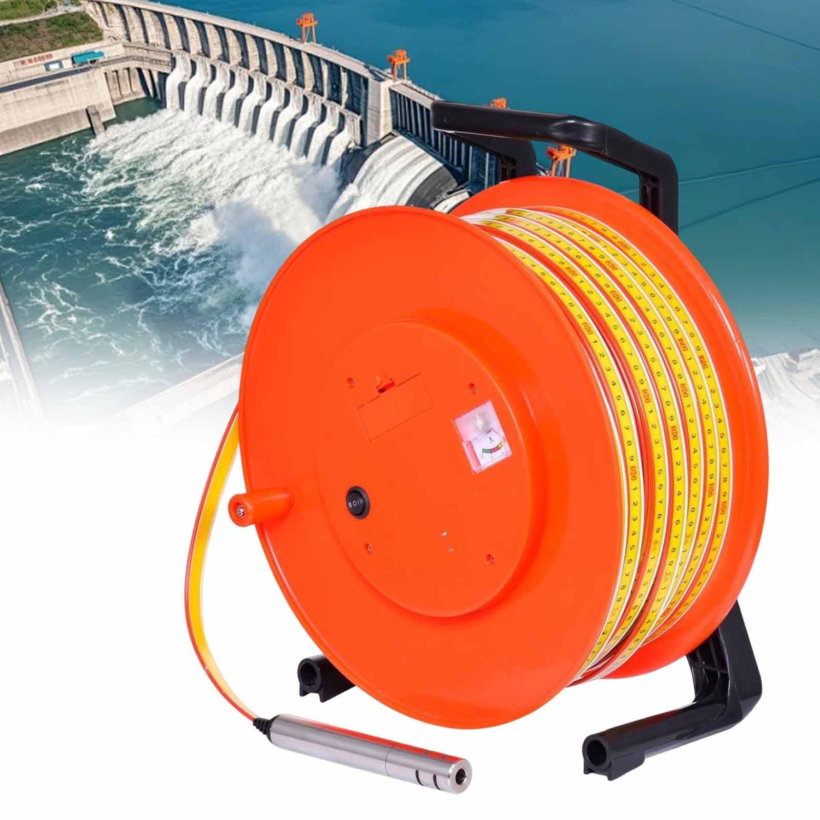 Medidor de nivel de agua con sonda de acero inoxidable y cinta, medidor de profundidad con voltímetro y alerta de zumbador para pozos, pozos, depósitos