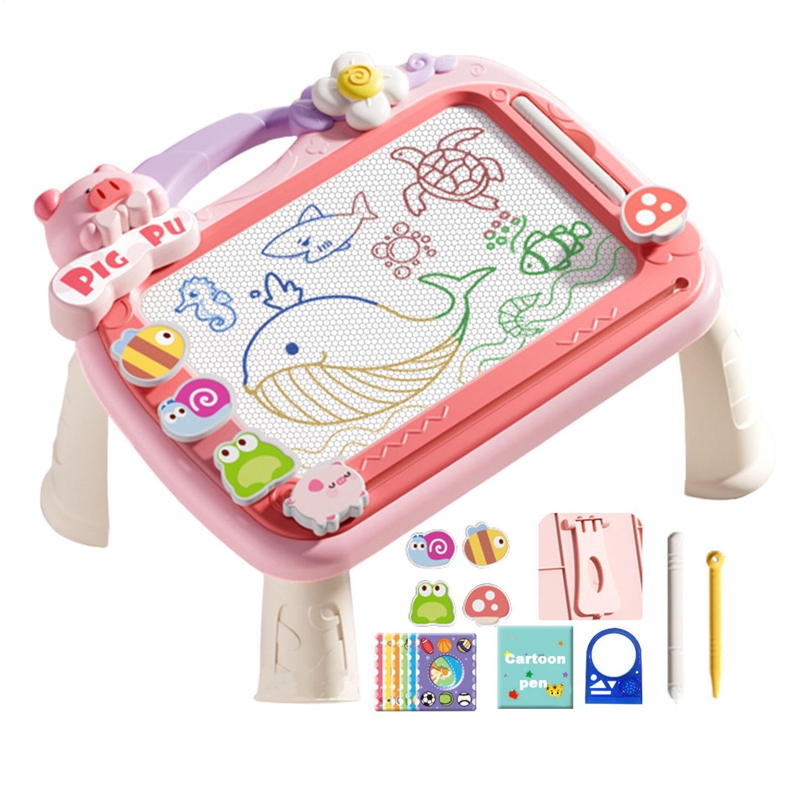 Magnetisches Schreibbrett für Kinder, magnetisches Zeichenbrett | Cartoon Doodle Zeichenbrett Skizzenblock mit 2 Stiften | Pädagogische Zeichen-Tafel mit 4 Stempeln, Spielzeug für frühes Lern