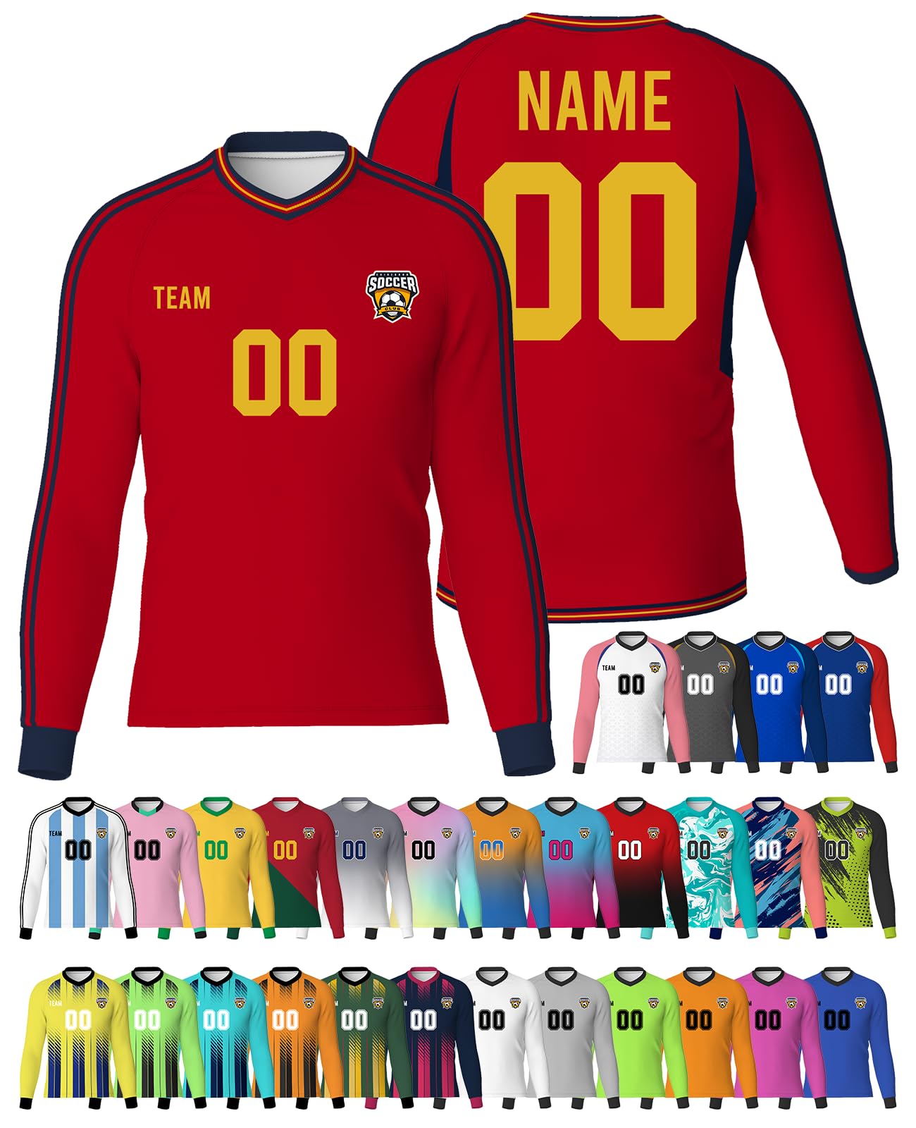 Custom Soccer Jerseys Men Personalized Long Sleeves Soccer Shirts with Team Name Number Customized Logo Sport Jersey for Kids Men Boys Youth