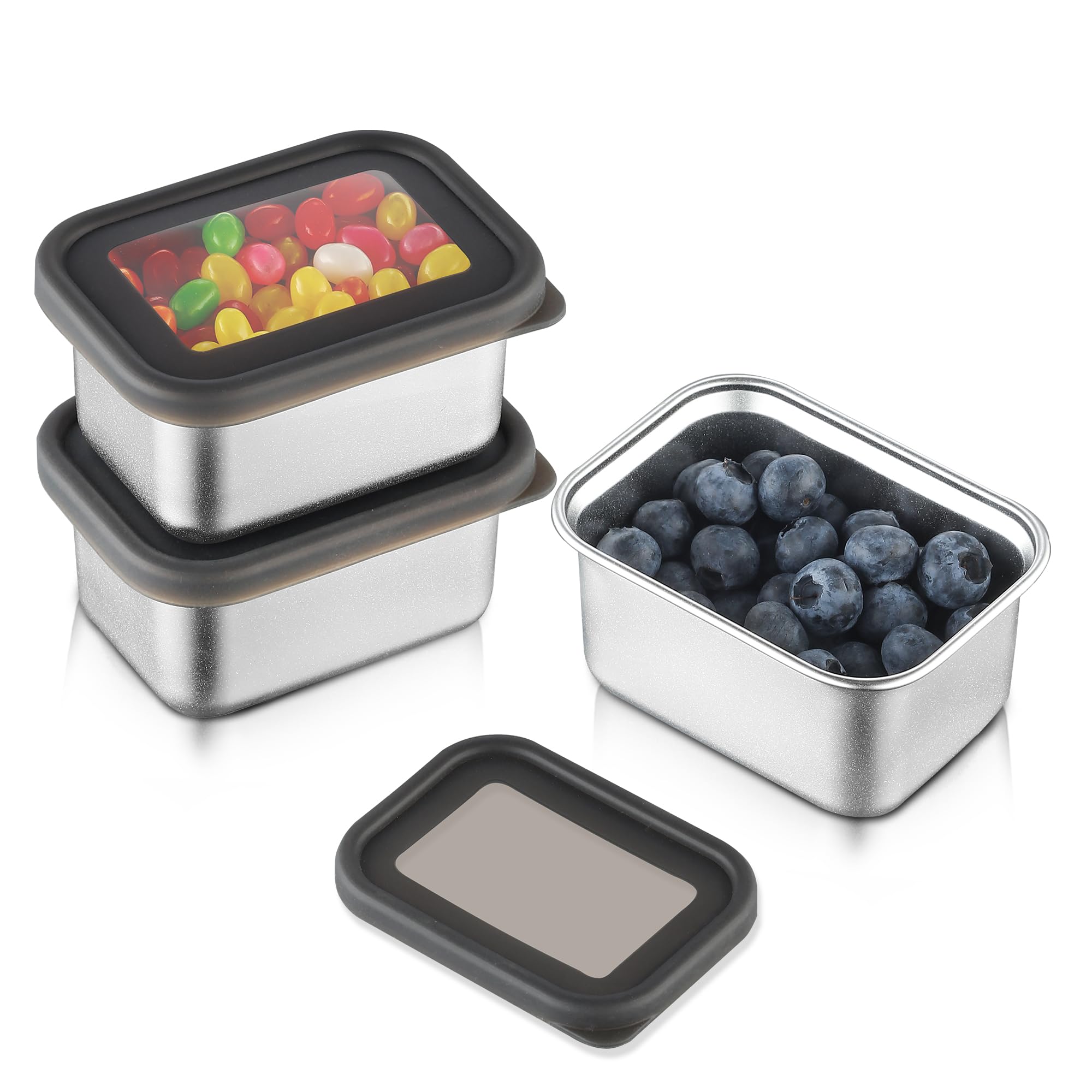 Contenitori Per Snack In Acciaio Inossidabile, Scatole Riutilizzabili Per Alimenti Con Coperchi Tazze Per Salse A 3 Griglie Per Scuola E Viaggi 98985649