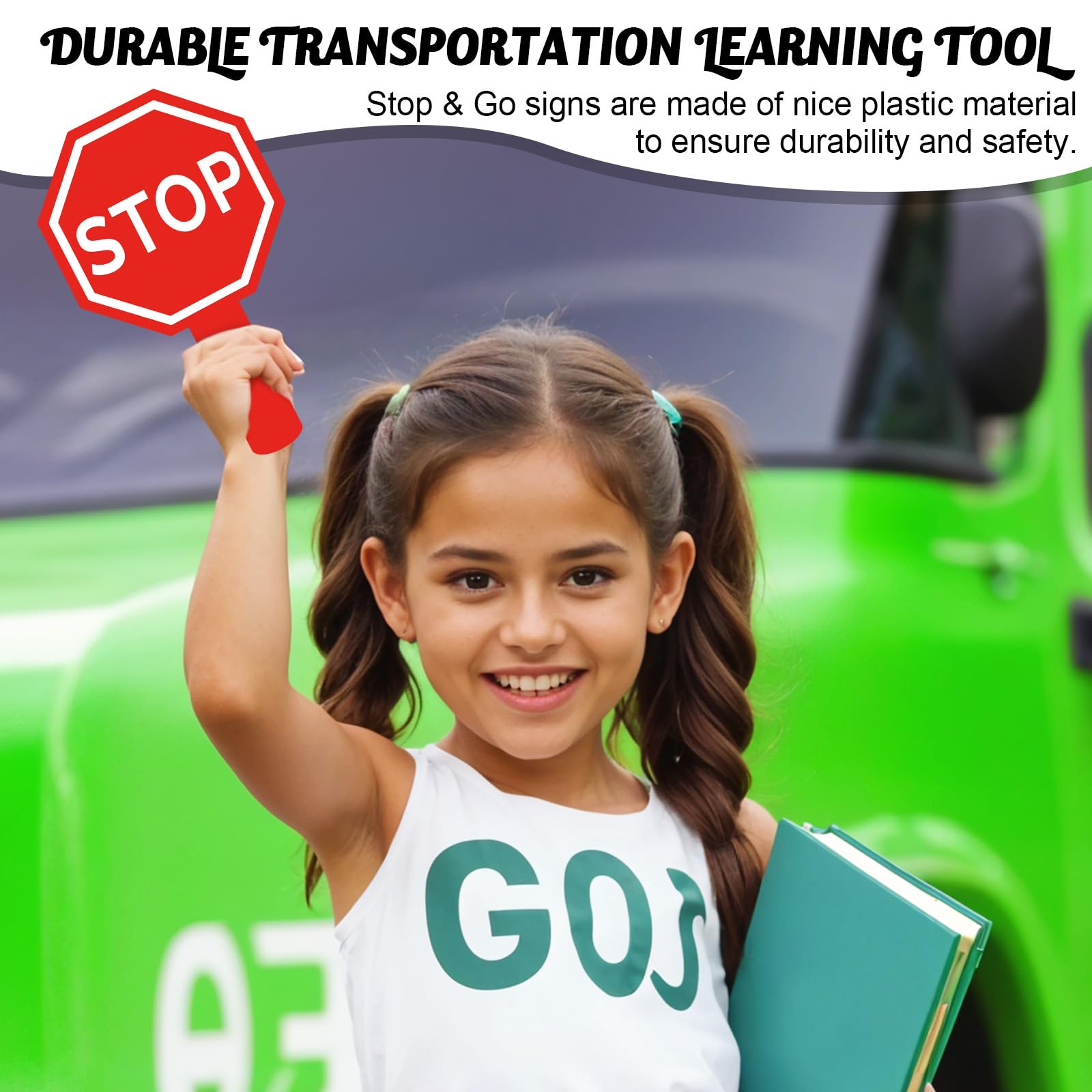Ouligay Stop and Go Sign with Handle Double Sided Red Light Green Light Crossing Guard Stop Sign, Waterproof PVC Traffic Safety Tool for Kids Ideal for Classroom and Garage Use — Amazon image 5
