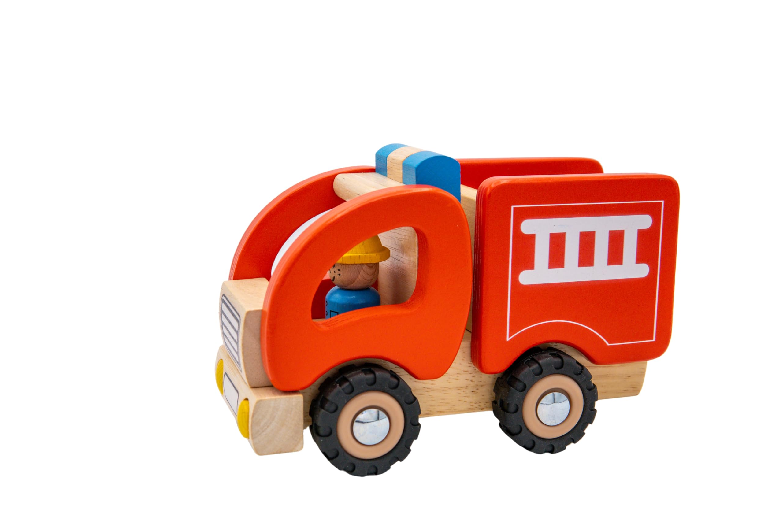 goki Feuerwehrwagen – Klassisches Holzspielzeug mit ausziehbarer Leiter, Rückzugmotor und Holzfigur, fördert Motorik und kreatives Spielen, ideal für Kinder ab 2 Jahren 16,7 x 9,1 x 10,5 cm