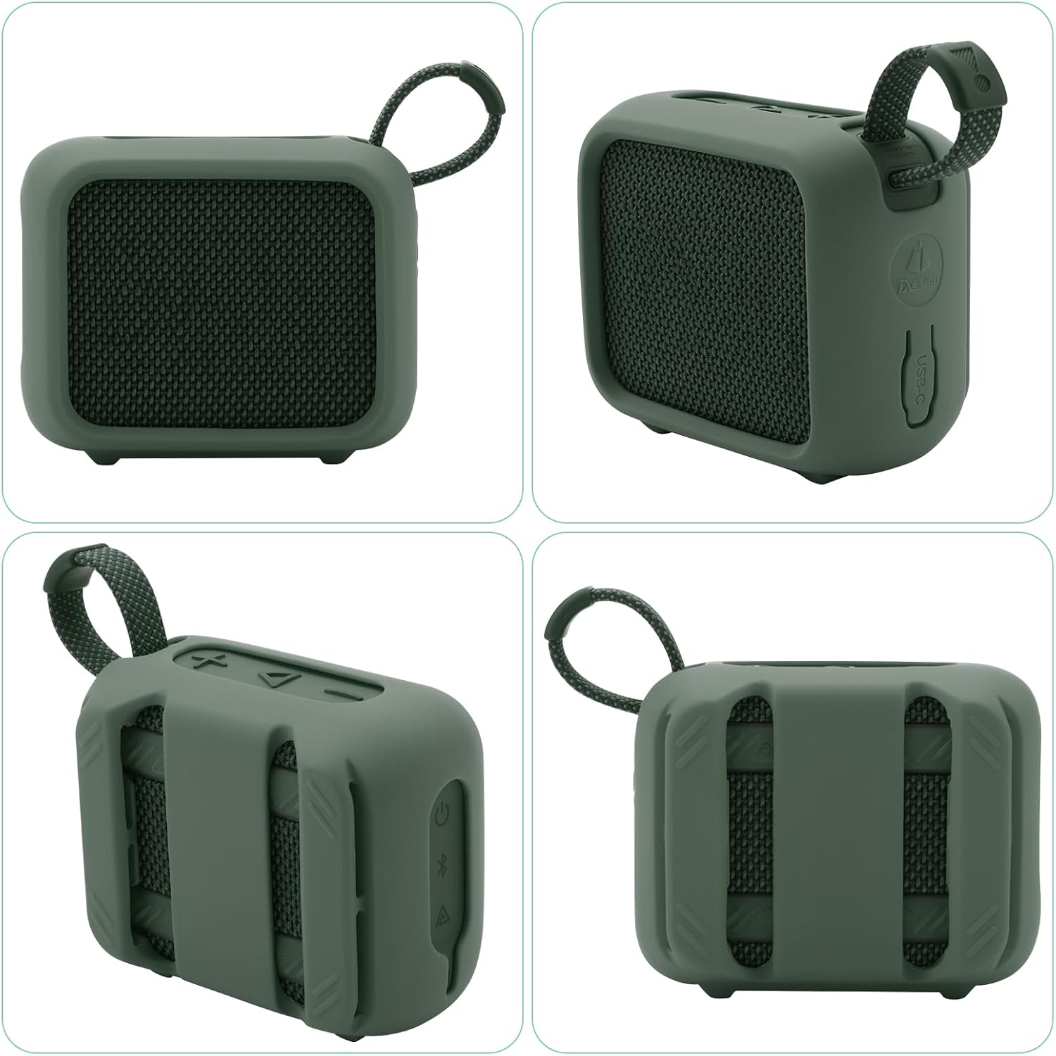 Silicone Case for JBL Go 4，Go 4 Protective Cover, Travel Carrying Pouch w Anti-Dust Charging Cover Speaker Mount Strap (Green)