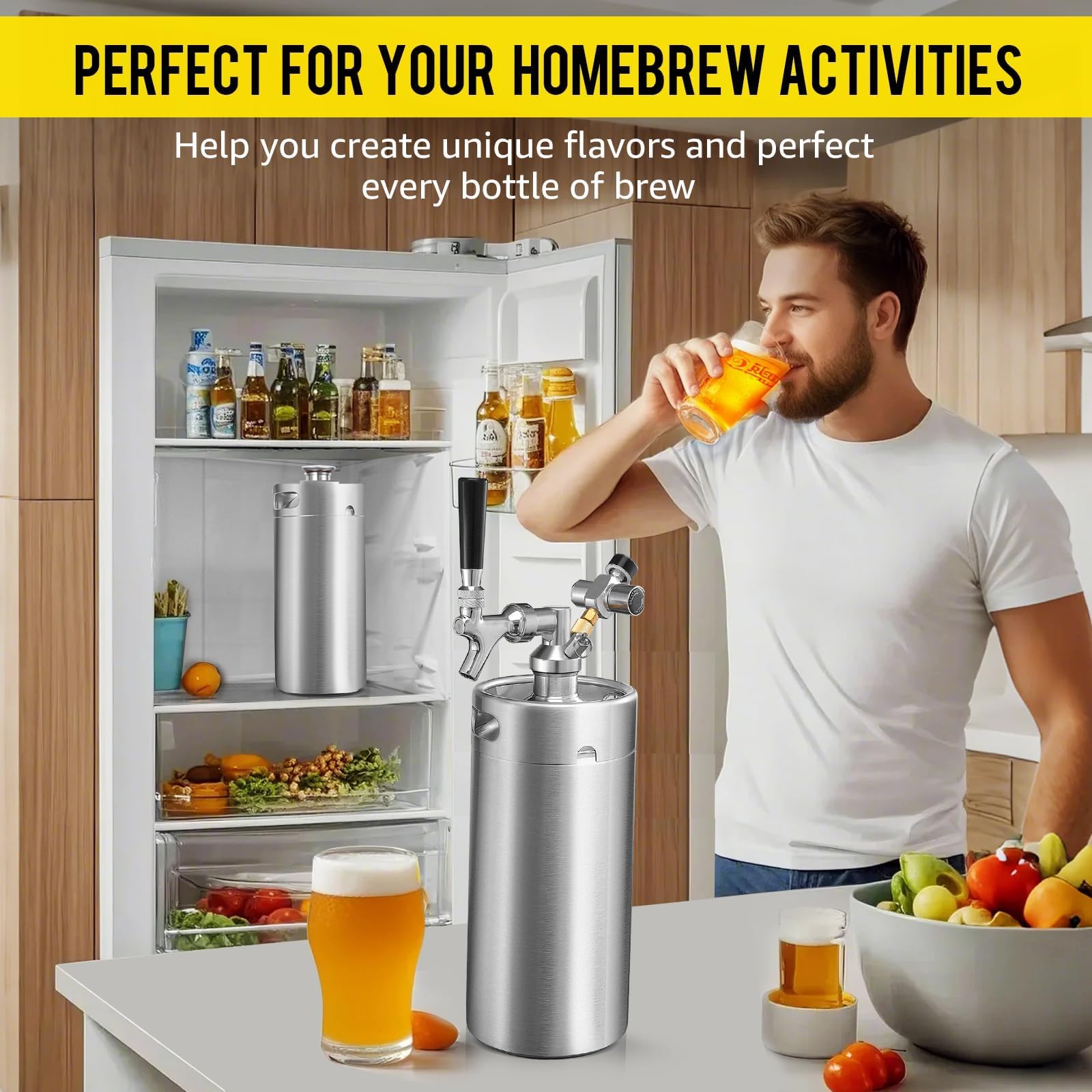 MRbrew Mini barril de 3,628.7 g, sistema de dispensador portátil de cerveza de barril de acero inoxidable presurizado, sistema de grifo de cerveza mini Kegerator, con grifo de cerveza profesional y