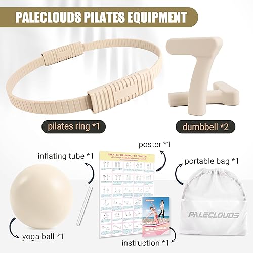 Miniatura 7 de Juego de anillos de pilates, kit esencial de pilates con anillo de pilates y bola, 2.2 libras x 2 mancuernas ergonómicas de 7 formas, bolsa portátil