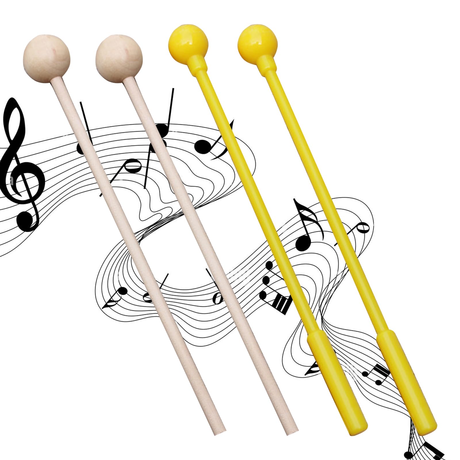 Maglio del Tamburo della Lingua, mazzuole per xilofono, Strumento a percussione, Set di 4 Bacchette in Legno per Bambini, mazzuole in legno per percussioni, Legno Campana Bacchette