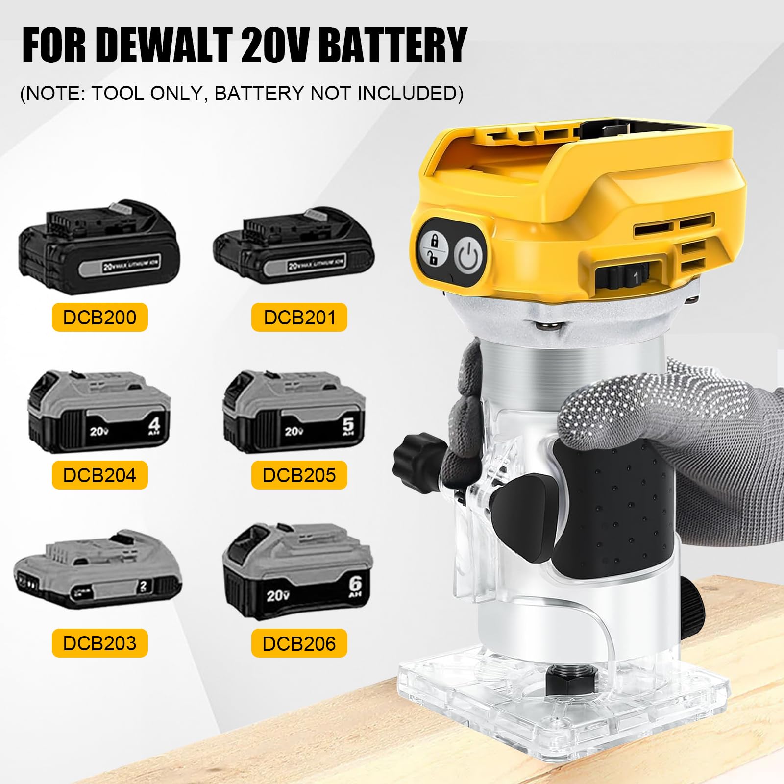 Akku Oberfräse kompatibel mit Dewalt 18V Akku, 1300W Oberfräse Trimmer Einhandfräse, Bürstenloser Kantenfräser mit 6 Geschwindigkeit, 28.000 U/min Akku-Holzfräser für Holzbearbeitung (no Ak-ku)