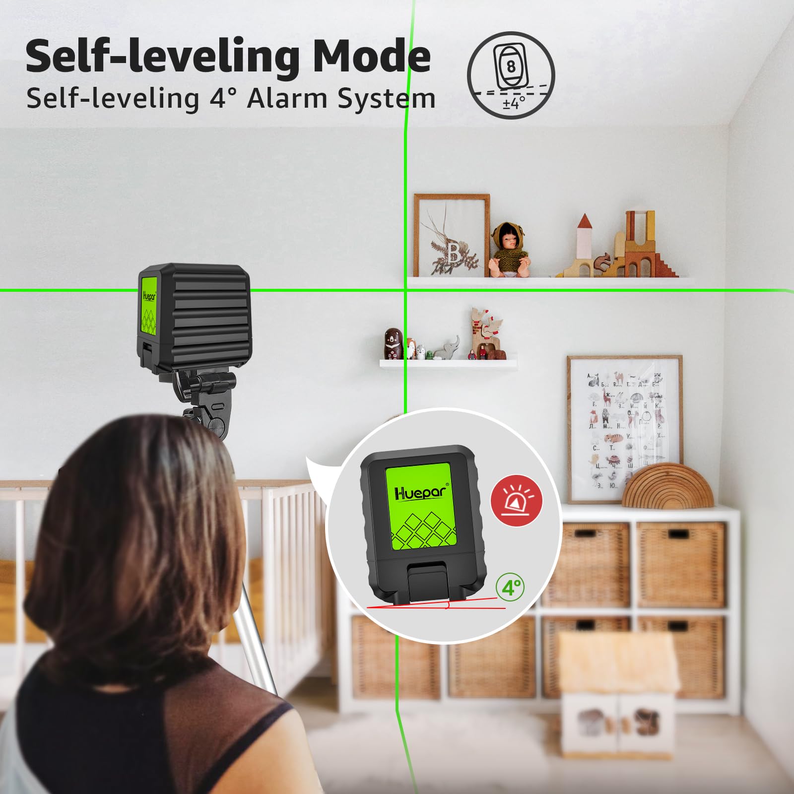 [nuovo aggiornamento]Laser a linea trasversale fai-da-te con 100cm treppiede,strumento di livello laser autolivellante Huepar 30M,laser a linea trasversale verde per appendere quadri, piastrelle-B011