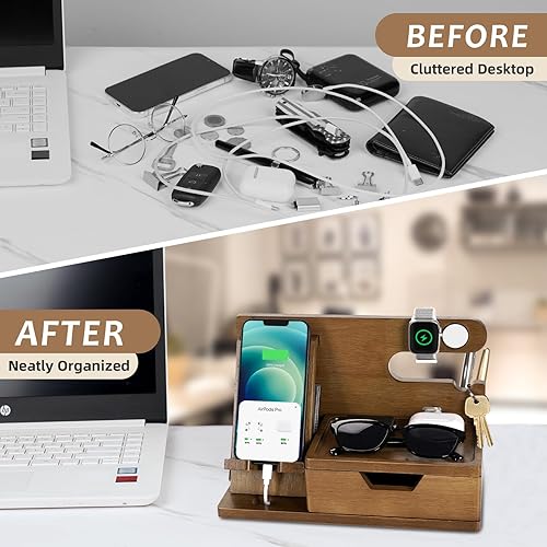 Miniatura 5 de Regalos para papá, hombres de hija, hijo, niños, estación de acoplamiento de teléfono de madera, regalos de cumpleaños para marido de parte de la