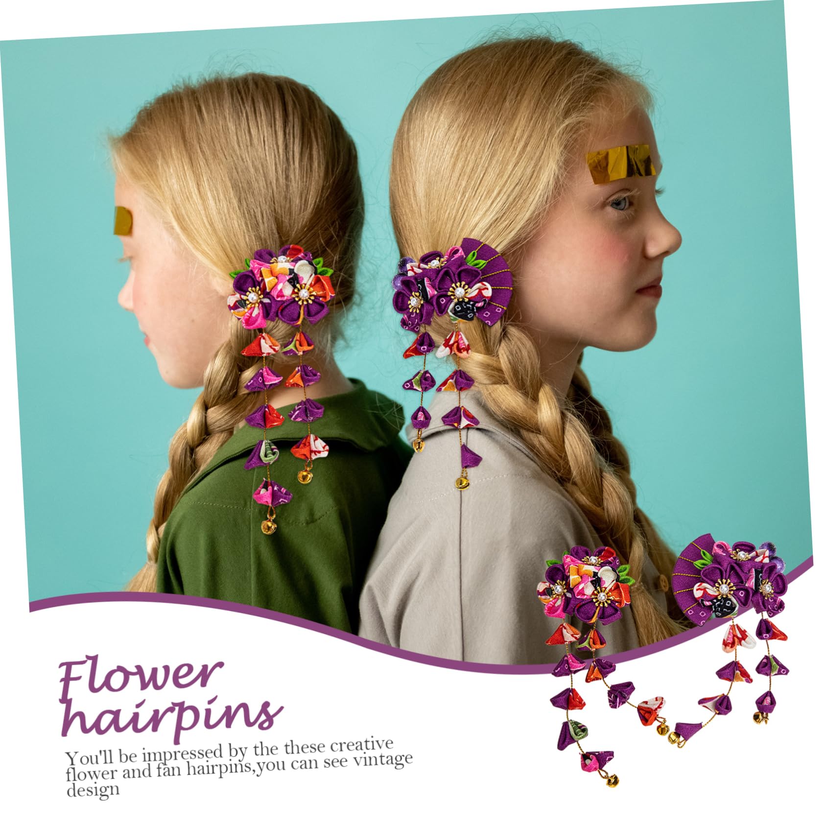 MAGICLULU 5 Sets Einzigartige Japanische Haar-accessoires Zierliche Blumen-haarspangen Fächerhaar Stilvoll Für Damenanlässe 2 Stück * 5