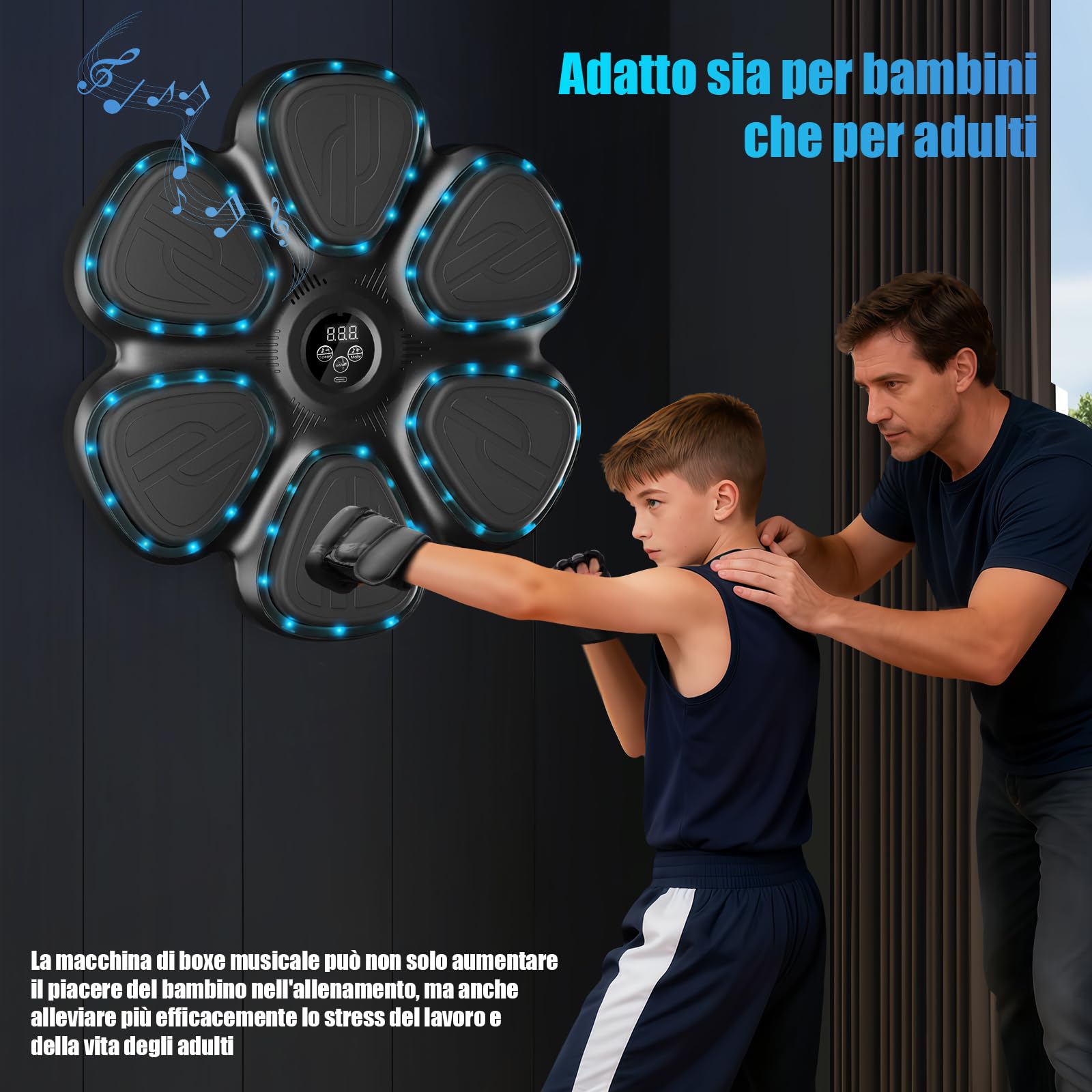 Macchina di Boxe Musicale Intelligente per Adulti/Bambini, Macchina di Boxe Elettronica Bluetooth con Musica, 12 velocità Regolabili e modalità di conteggio