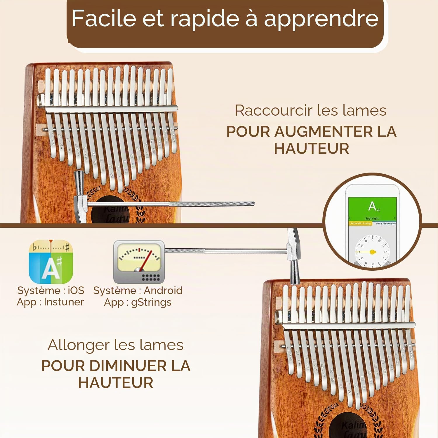 Kalimba 17 Clés Pouce - Piano à Doigts Portable Mbira Sanza Instrument Marimbas de Musique Professionnel avec Étui de Protection Instruction D'étude Marteau D'accord Cadeau Pour Enfants Adultes