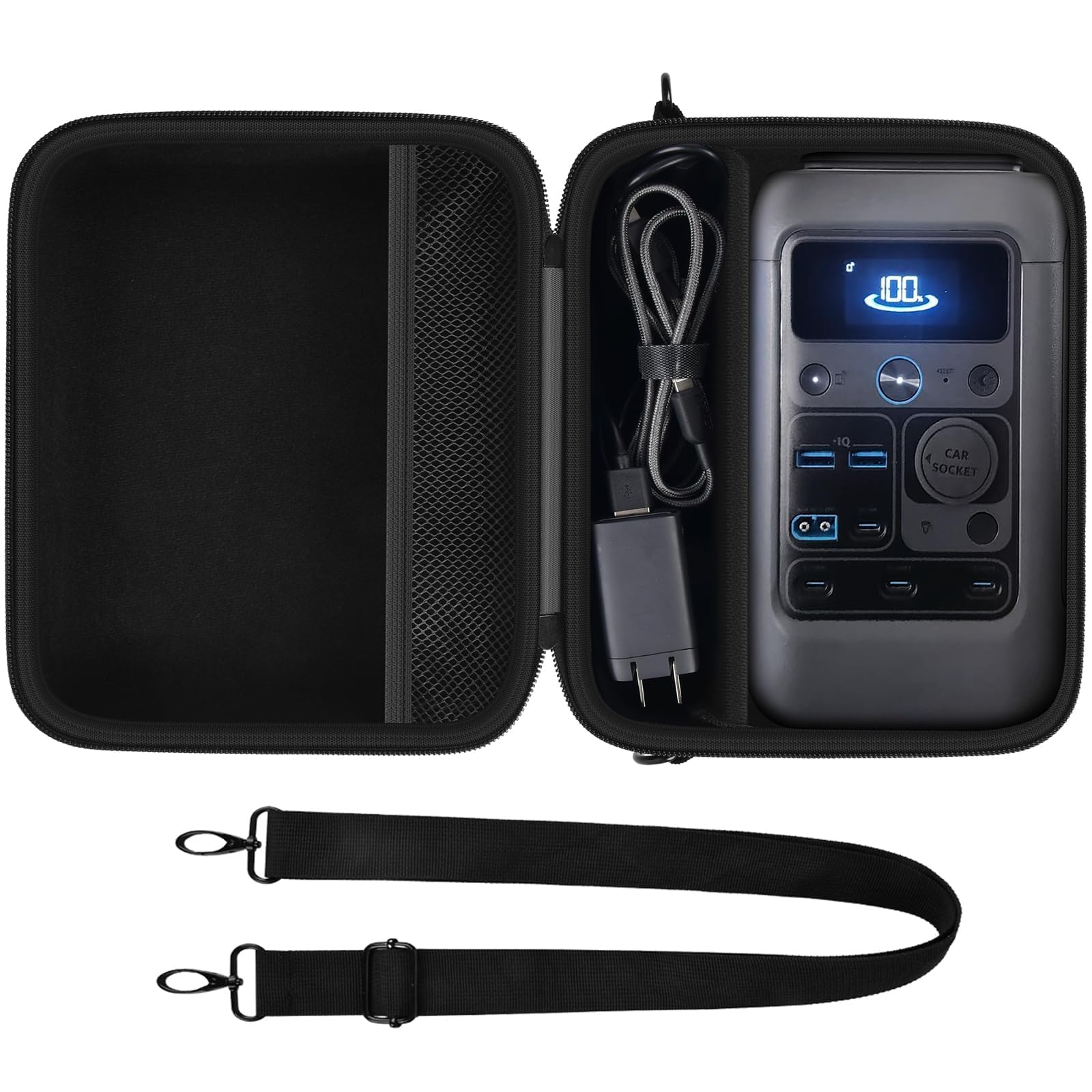 ANKHOH Powerbank-Hülle für Anker Solix C200 DC, für Solix C300 DC Solar-Kraftstation, Generator-Ladegerät, Akku-Aufbewahrungshalter, Schutzhülle für Outdoor-Camping, Reisen (nur Box), Schwarz , 9*7.5