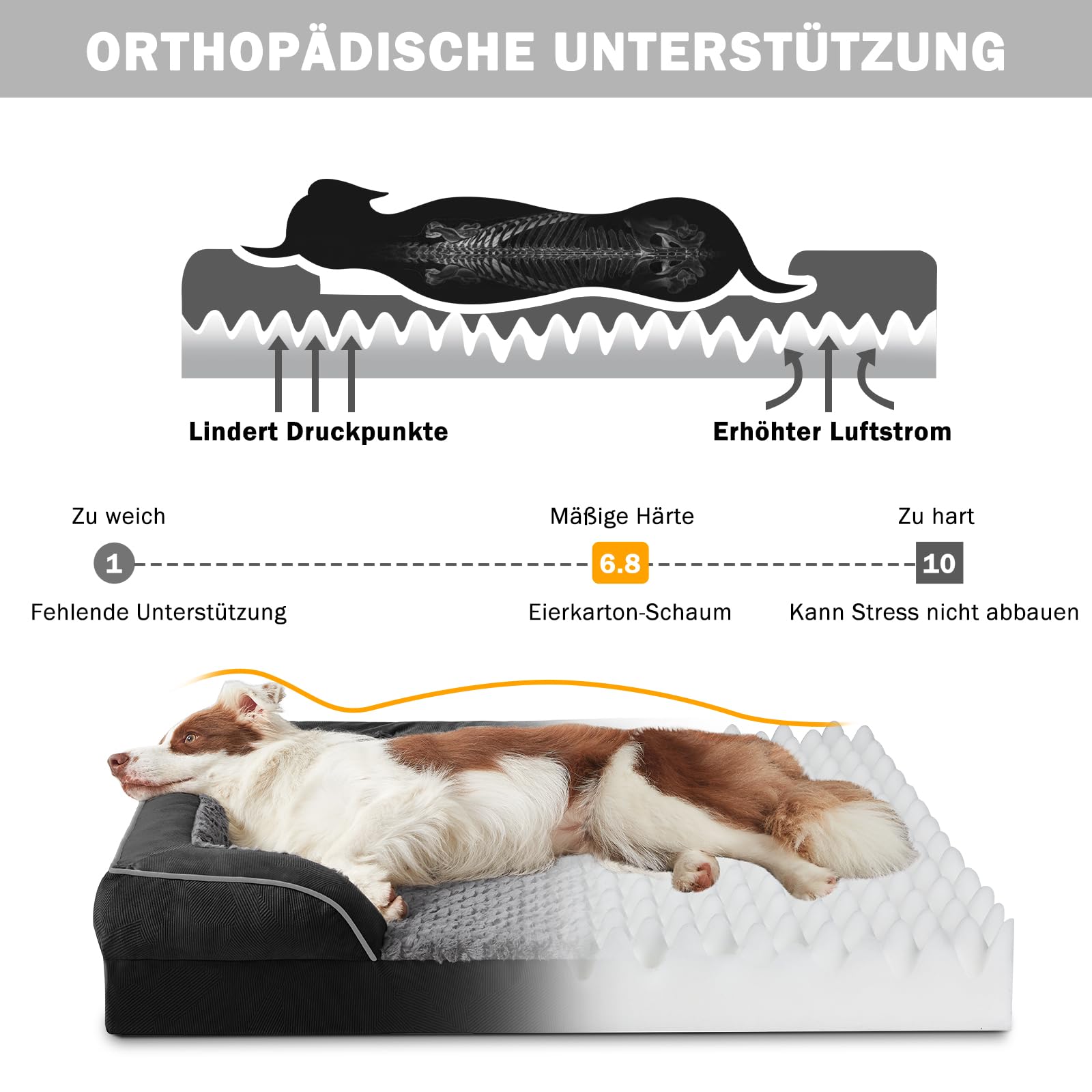 JOEJOY Cuccia ortopedica per cani di taglia media, in memory foam, rimovibile, lavabile, ortopedica, 89 x 64 x 17 cm, a forma di uovo, antiscivolo, colore nero