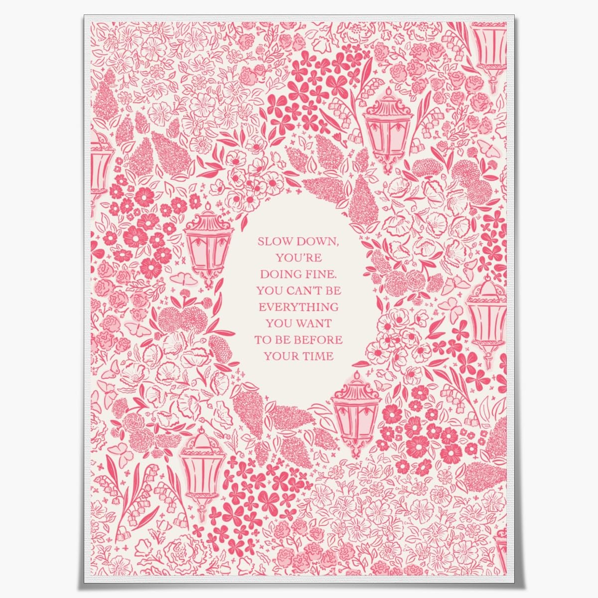 Slow Down Youre Doing Fine Wall Art Pink Floral Lanterns Poster Trendy Inspirational Canvas Prints Vintage preppy Wall