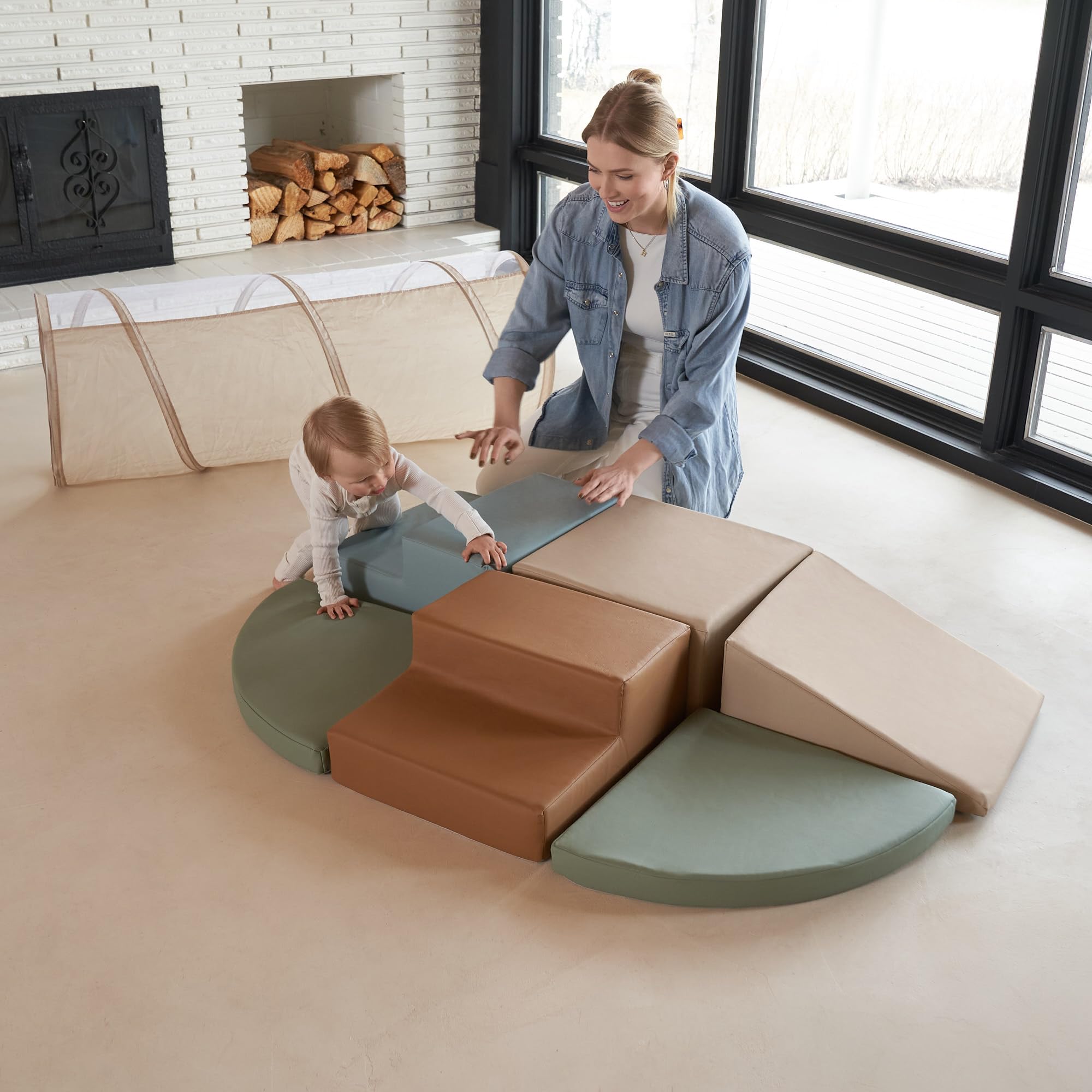 ZICOTO Fun Climbing Toy Set for Toddlers Aged 1-3 - Incl. Crawl Through Tunnel & PU-Leather Climbing Blocks for Unlimited Indoor Fun - Perfect Foam Play Gym for Baby/Kids to Safely Learn New Skills