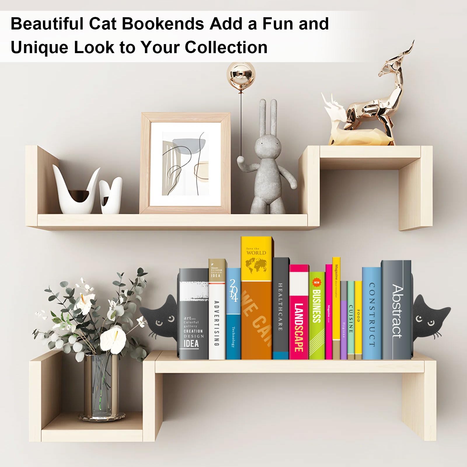 Serre-livres Décoratifs Chat Persan Métal - Paire Noire 20x12x17,5 Cm - Antidérapant Pour étagère Bureau Serre-livres Chat Persan