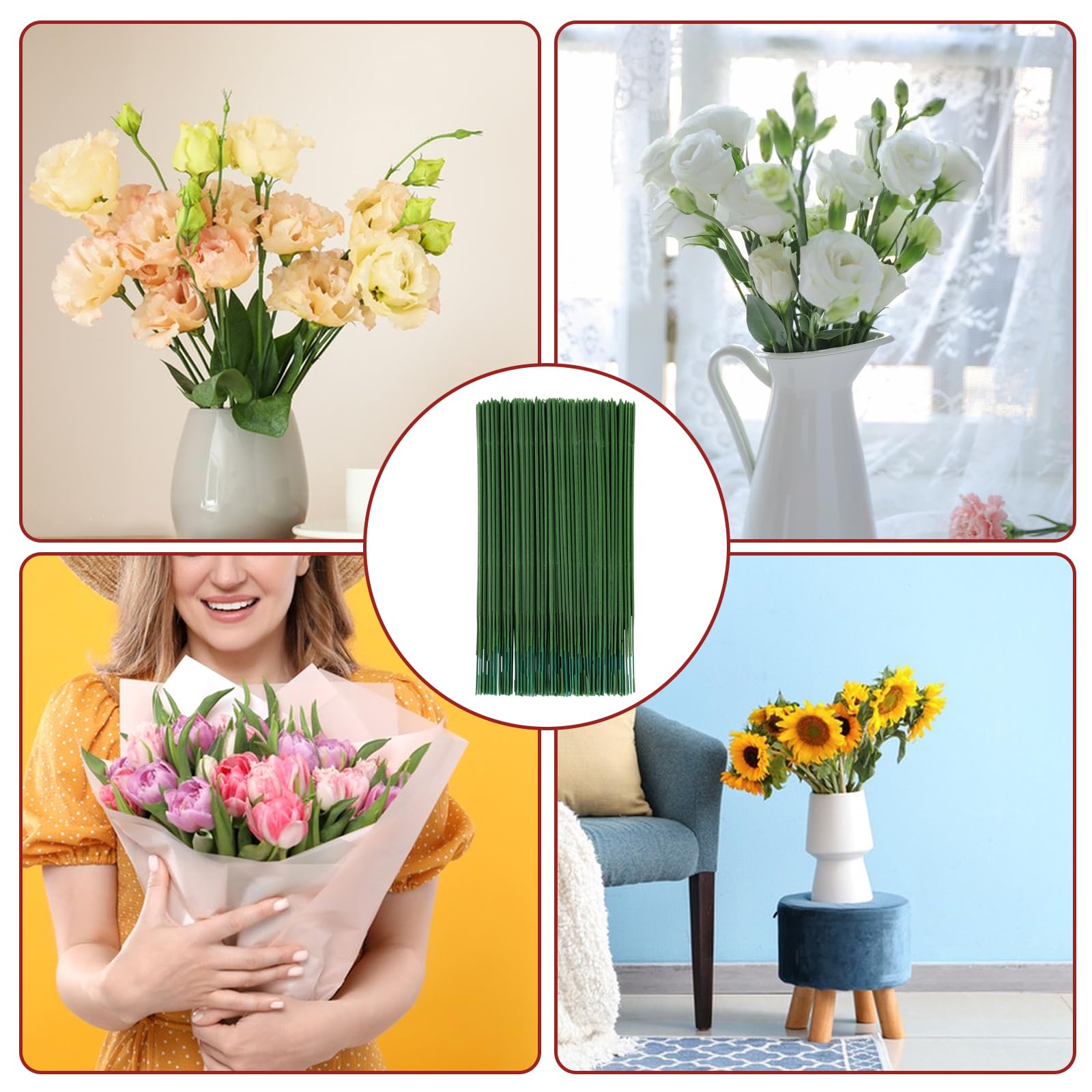 GENHAKON Blumendraht - 300 Stück, 40,6 Cm Lang, 14 Gauge, Perfekt Zum Basteln, Für Blumenkränze & DIY-Projekte