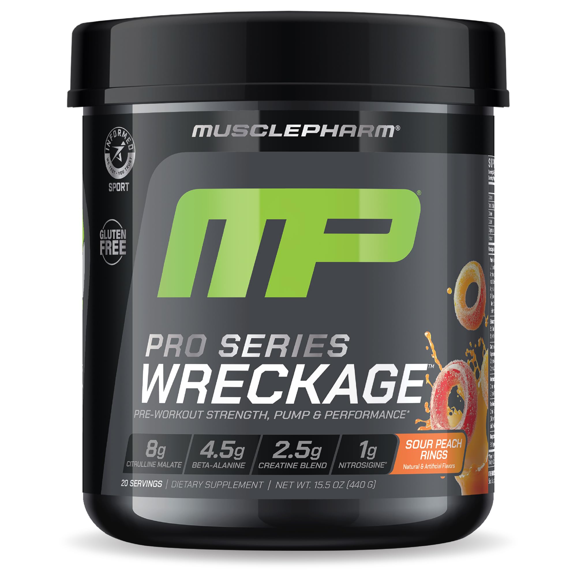 MusclePharm Pro Series Wreckage PreWorkout | Sour Peach Rings - 20 Servings