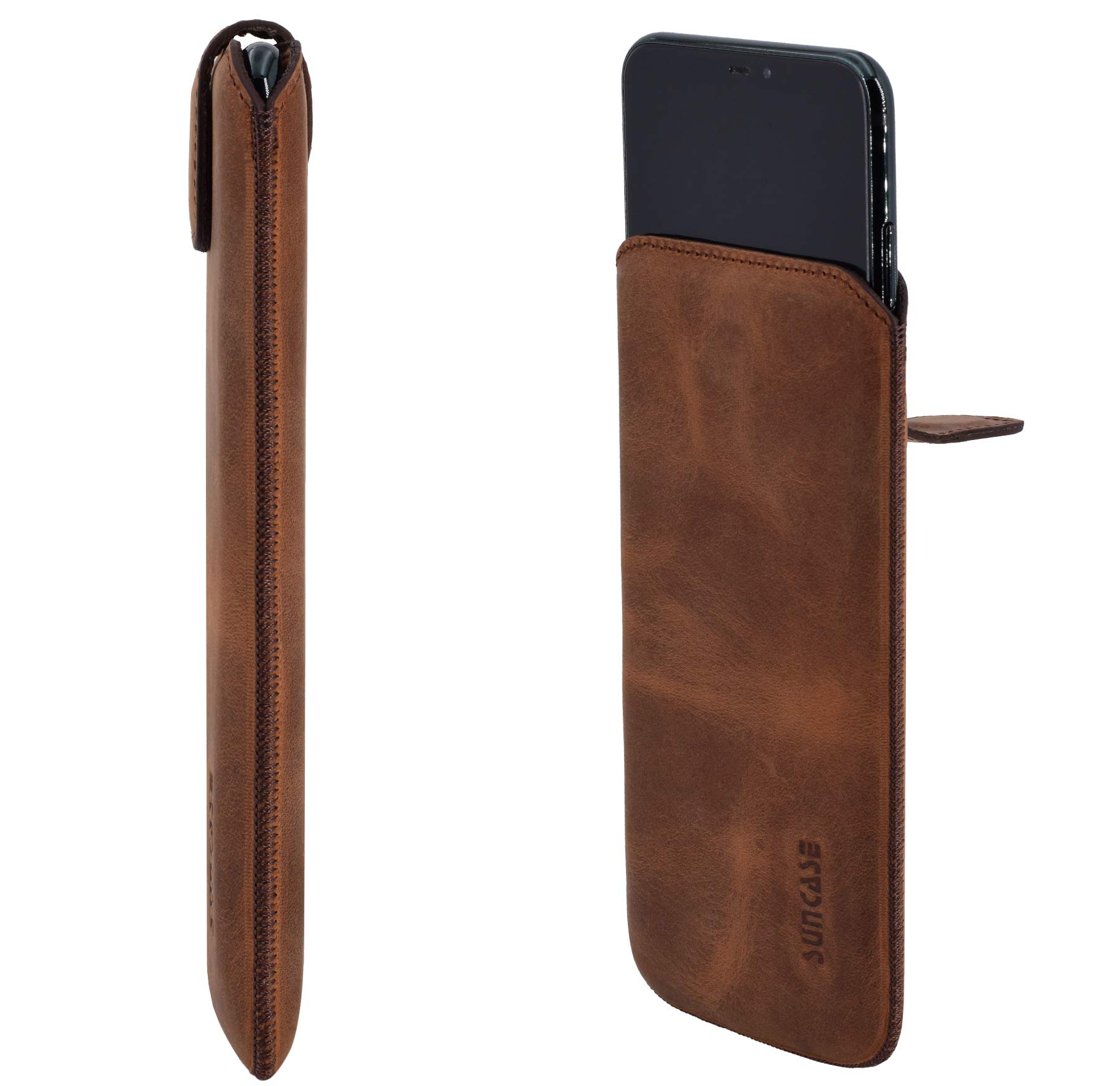 Custodia In Vera Pelle Suncase Slim-Edition Per Xiaomi 11T Pro – Fatta A Mano, Con Linguetta Di Estrazione, Colore Caffè Anticato