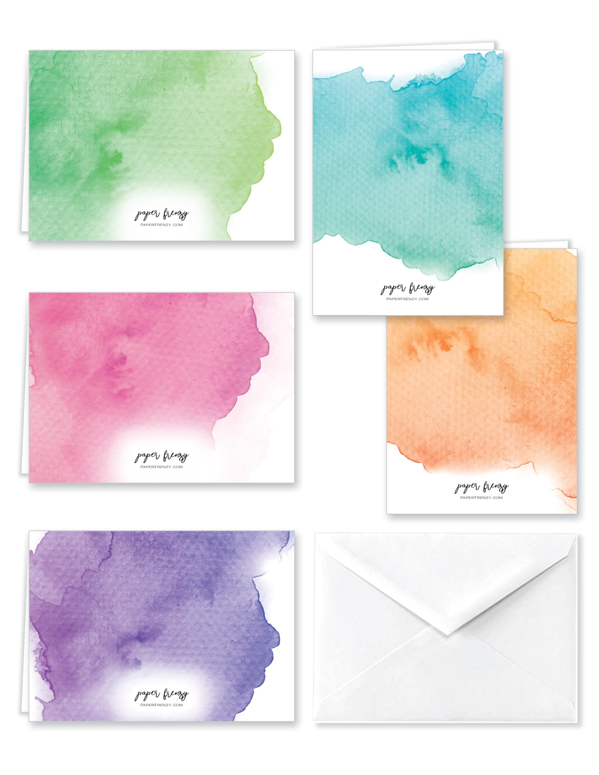 Paper Frenzy Watercolor Appreciation Thank You Note Cards and White Envelopes - 25 pack - Image 2