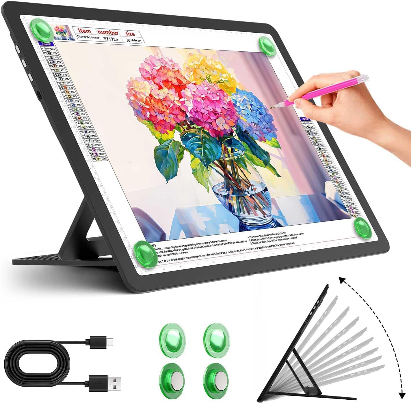 Zocelight Wiederaufladbares A4 Leuchttisch mit integriertem Ständer,superheller magnetischer light box mit physischen Tasten,Lichtkasten für diamond painting,Leuchtplatte für Skizzieren(Schwarz)