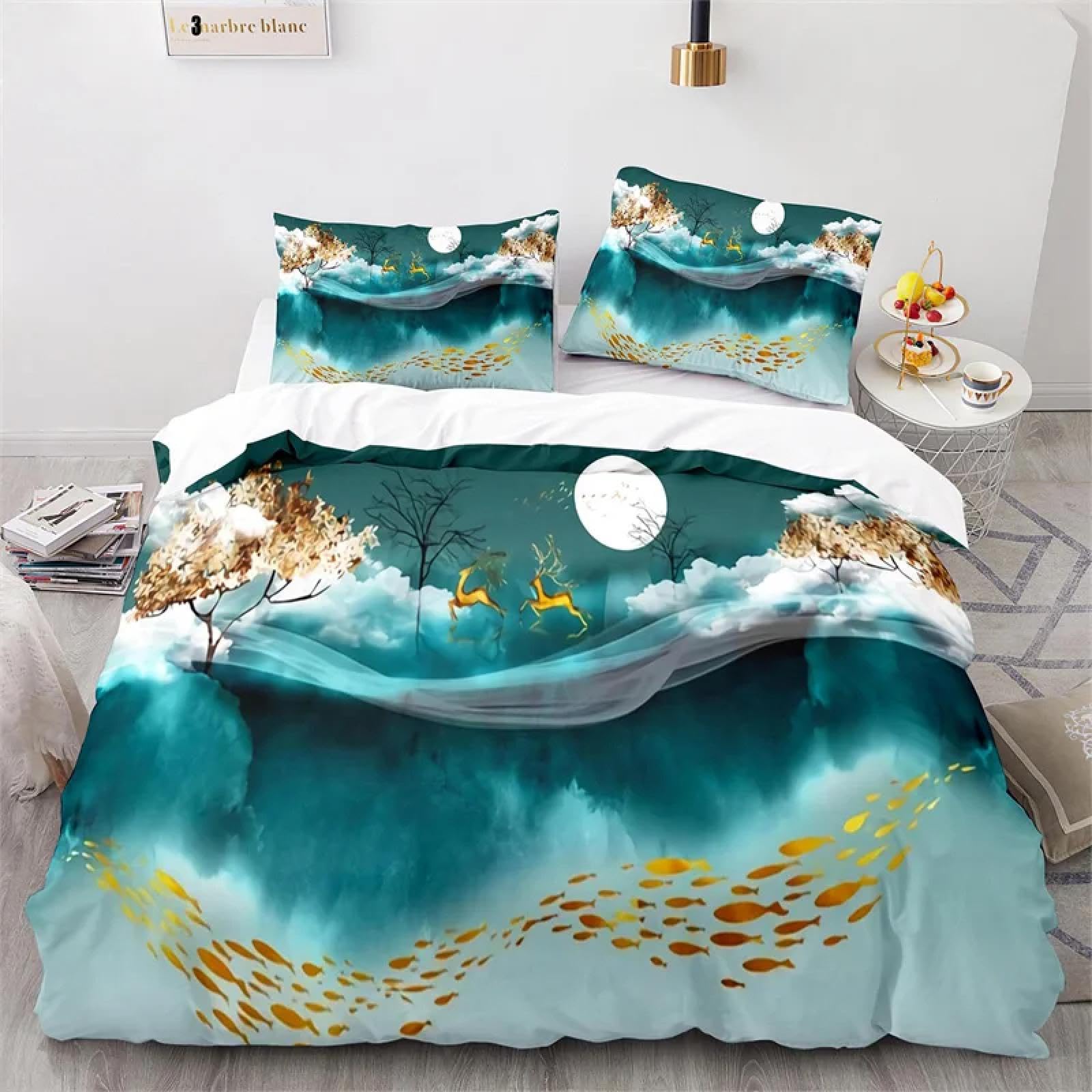 Housse de couette art abstrait 173x218 cm avec taies d'oreiller pour lit une place et demie