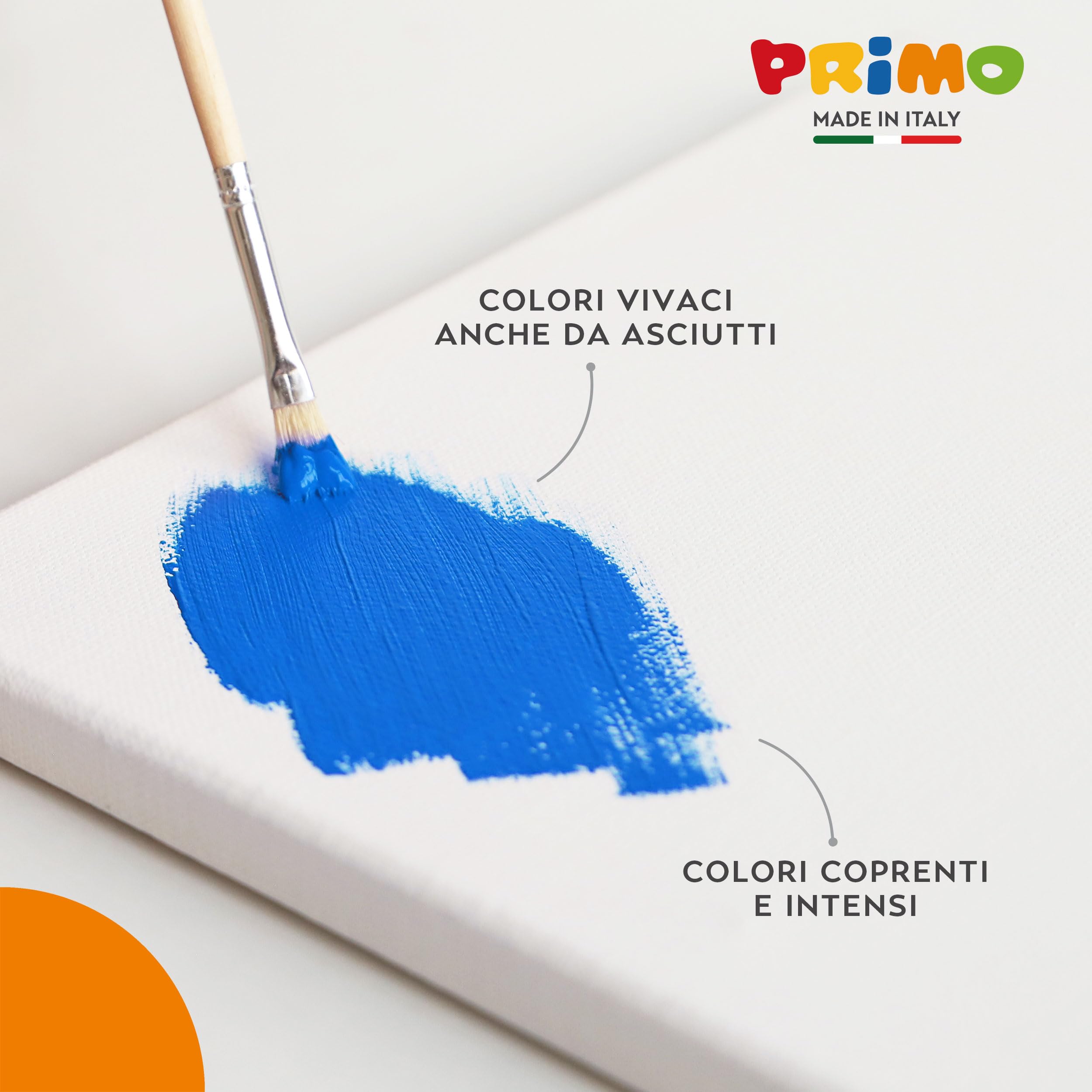 PRIMO - Tempere per Bambini +3 Anni, 8 Tubi da 12 ml, Colori Diluibili con Acqua, Colori a Tempera Fine Densi e Coprenti per Tessuti, Carta, Vetro, Lavoretti Creativi per Bambini e Hobby