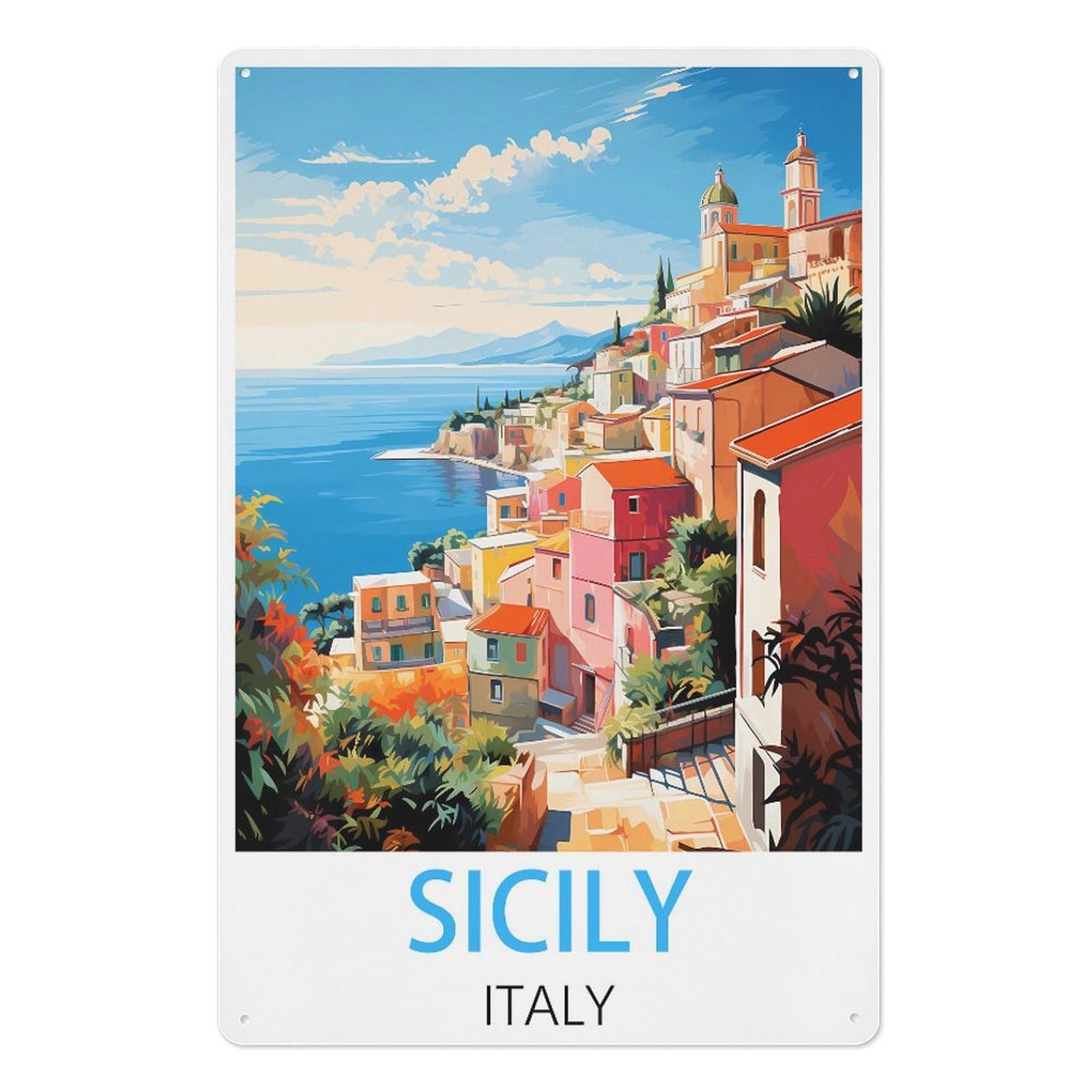Sicily Italy Retro Design Tin Paintings Vintage Tin Sign 08x12inch(20x30cm) Wall Art for Home Office Bedroom Living Room Cafes Wall Decor