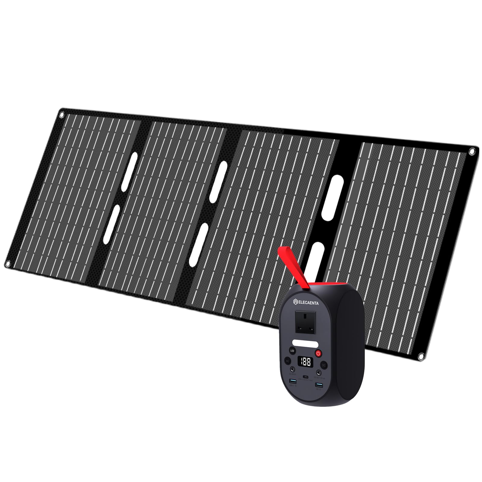 ELECAENTA Portable SG120 Power Station with 60W Solar Panel, 99Wh LiFePO4 Battery, 6X Lifespan Solar Generator AC 120W (Peak 200W), PD 30W Input/Output for Outdoors Camping Emergency Power Supply
