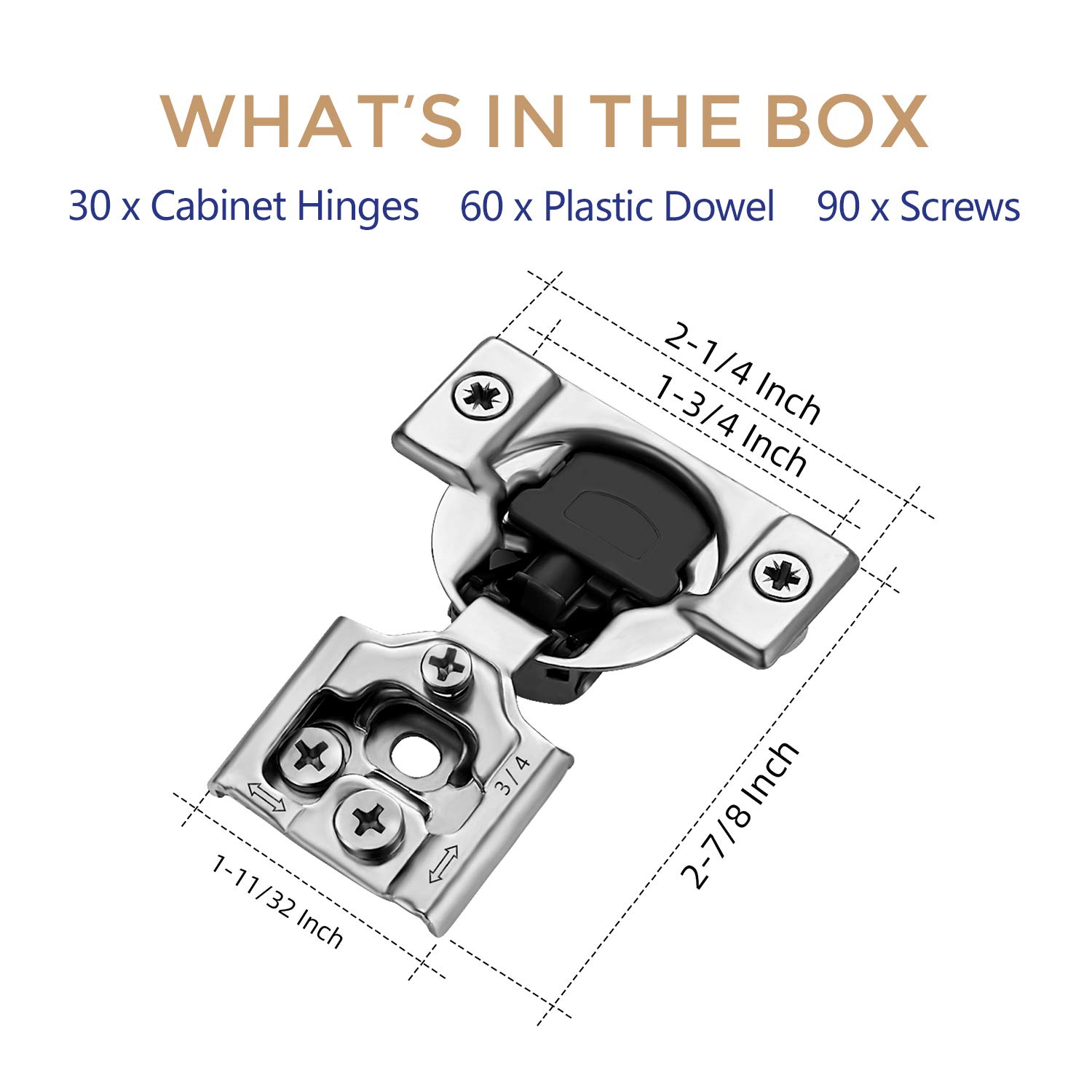 Ravinte 30 Pack 15 Pairs 3/4 inch Overlay Soft Close Hinges for Kitchen Cabinet Hinges Satin Nickel Hidden Hinges Stainless Steel Concealed Hinge self Closing