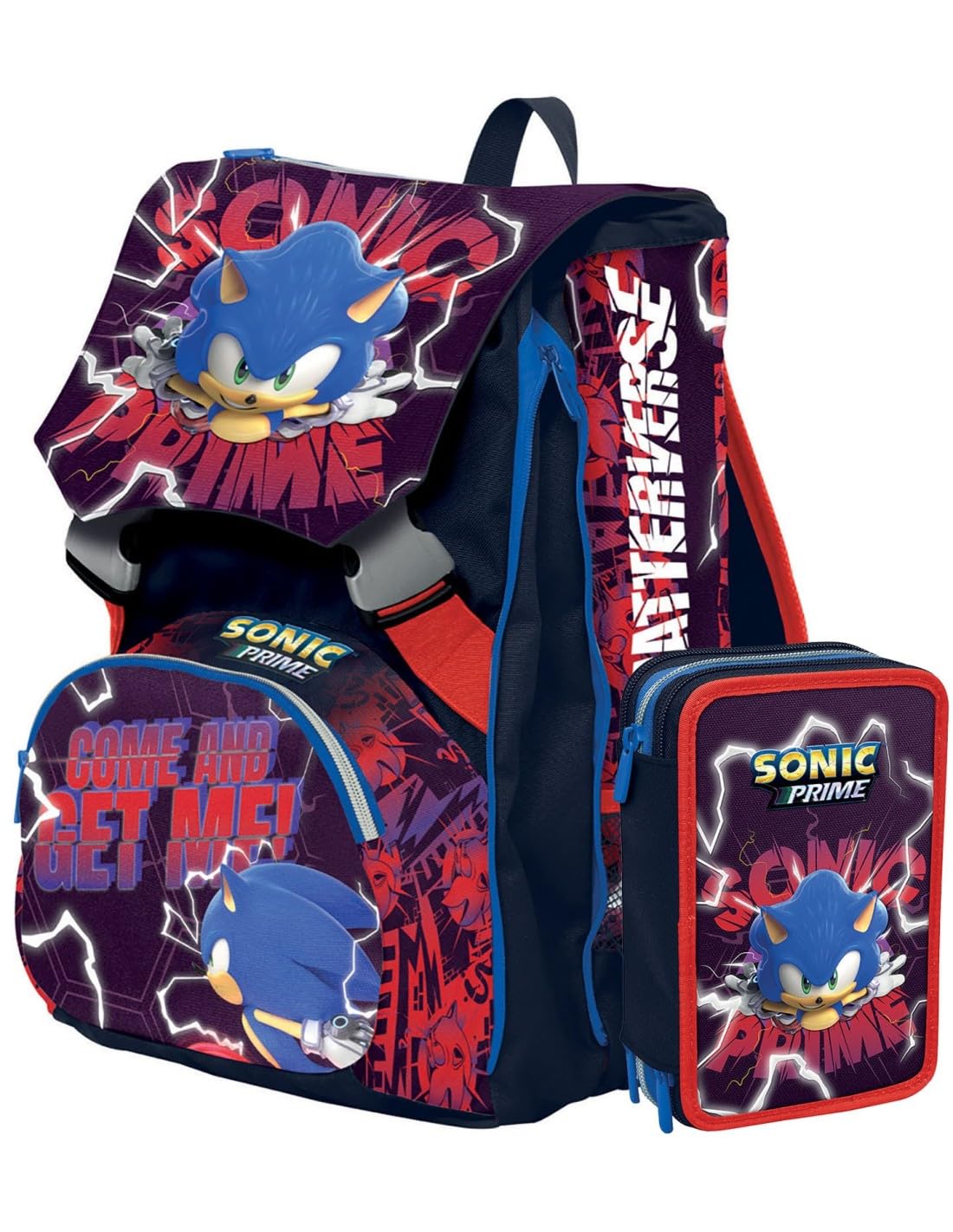 Clondo Schoolpack Zaino Estensibile con Astuccio 3 Scomparti, Per Sonic Seven Fan, Scuola e Tempo Libero, Bambini e Ragazzi, Multizip, Pennarelli, Pastelli, Accessori, Bambino