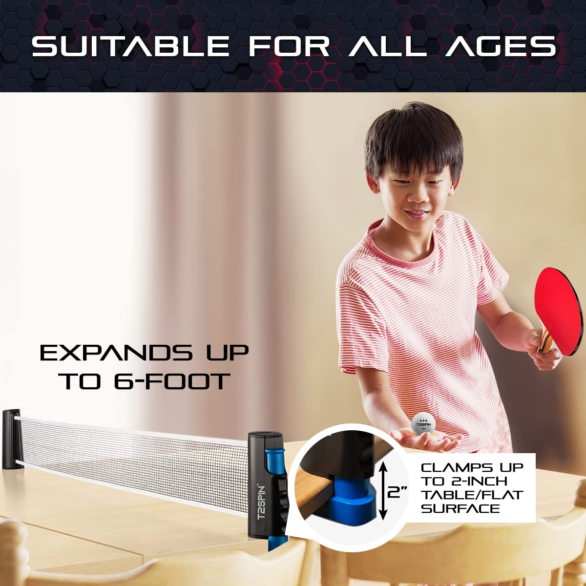 Red de ping pong retráctil de alta calidad para cualquier mesa, red portátil de tenis de mesa, red de ping pong con abrazaderas, accesorios de tenis de mesa, viene con bolsa de almacenamiento 9