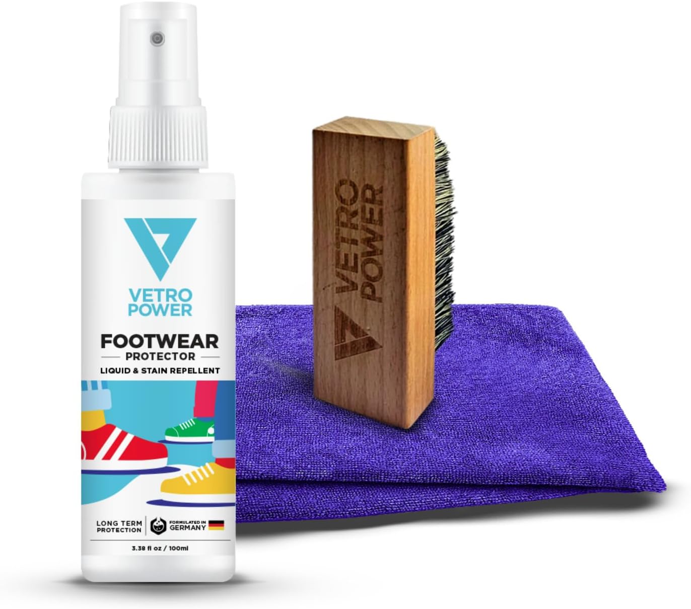 Vetro Power Shoe Care Kit: Footwear Protection + Premium Brush + Luxe Microfiber Cloth