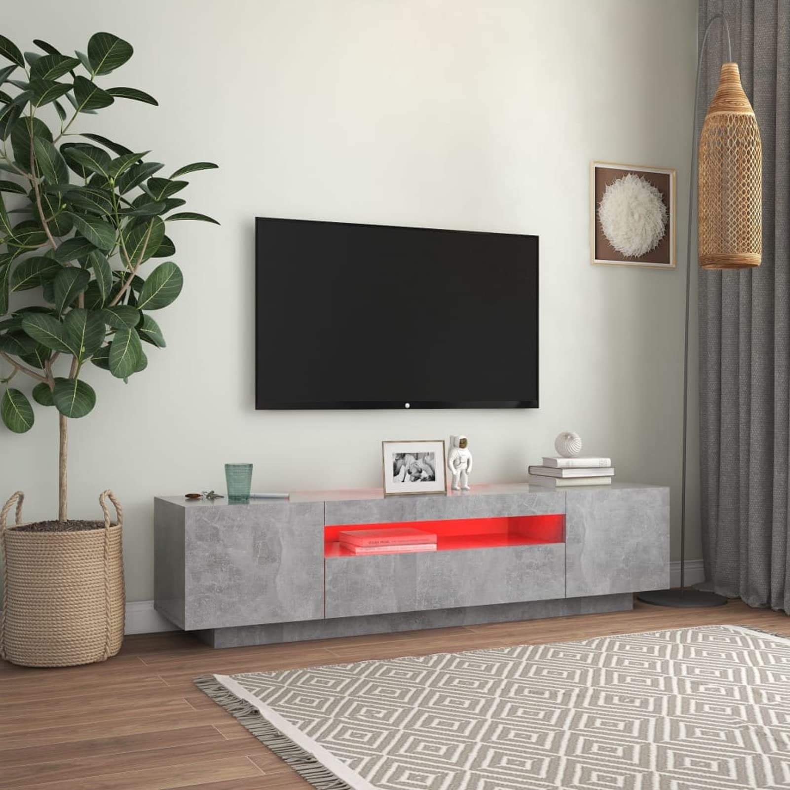 IKAYAA Mueble para TV con Iluminación LED, Mesa TV Elegante, Gris Hormigón 160 x 35 x 40 cm
