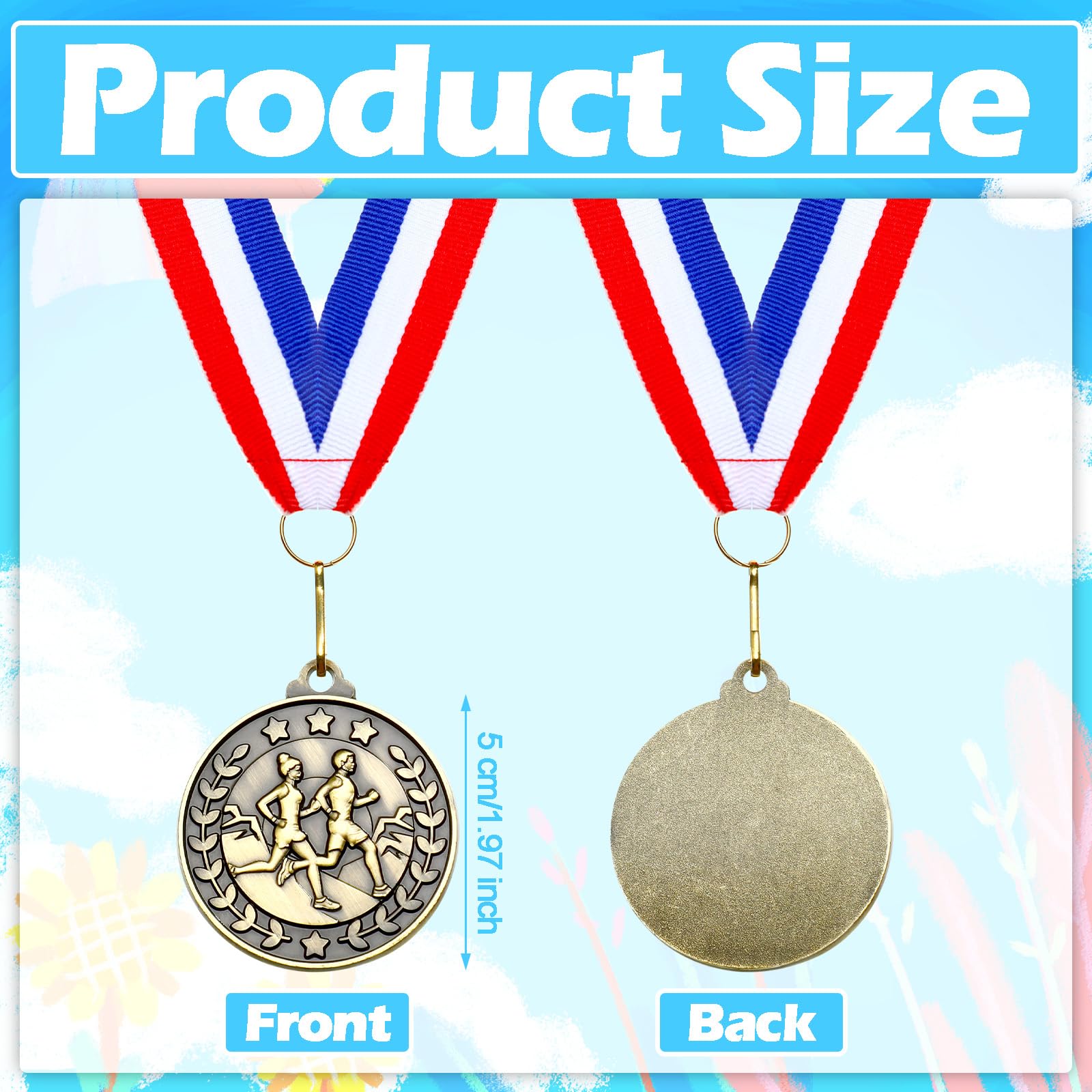 Remuuly 60 medallas de premio a granel de 2 pulgadas, ganador del premio de oro de metal con cintas para el cuello, premio de premio para torneos, partidos, equipos de competición deportiva, adultos