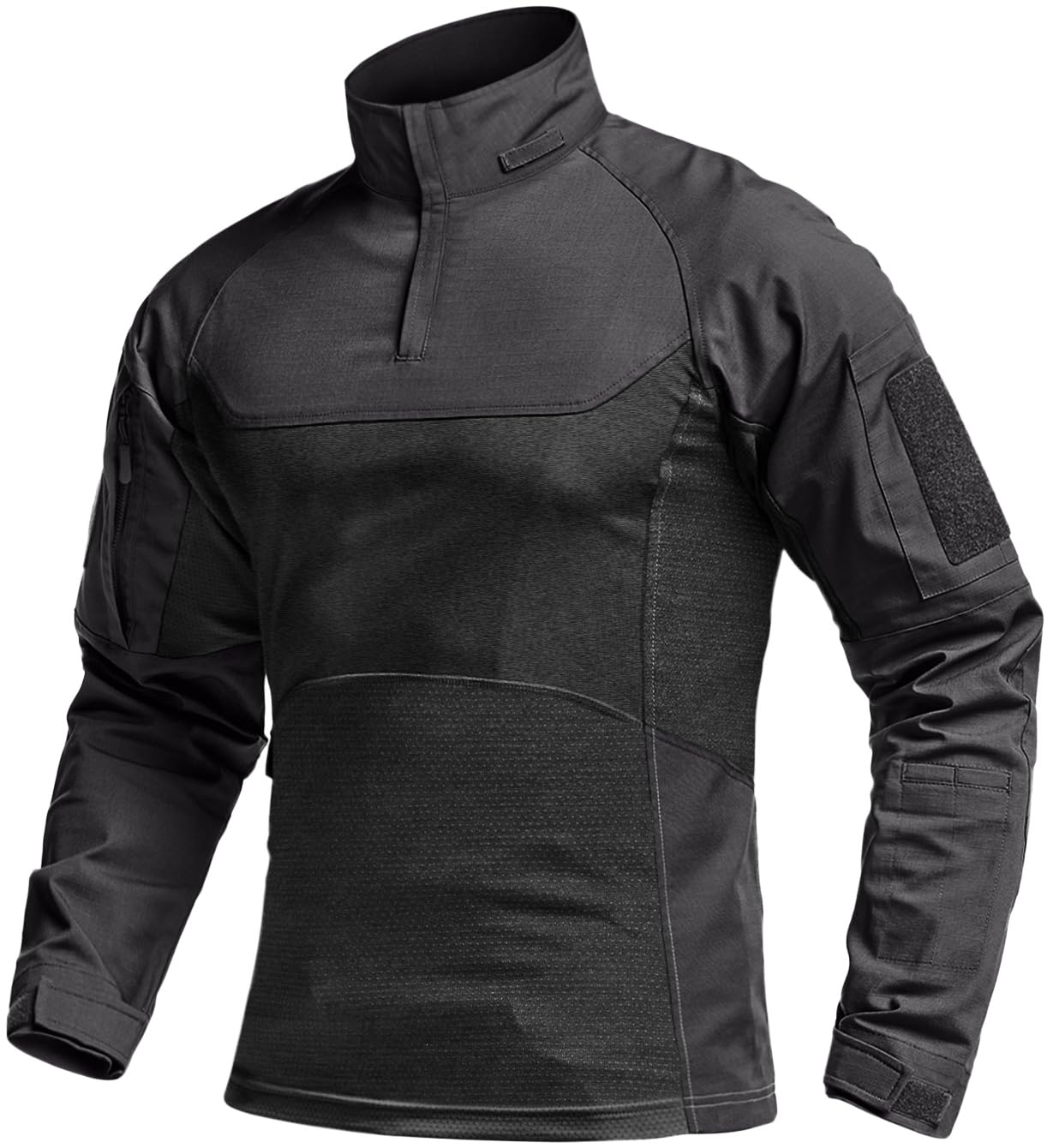CQR Men's Tactical Combat Shirt, 1/4 Zip Long Sleeve Breathable Military BDU Training Top for Shooting, Hunting, Range Use