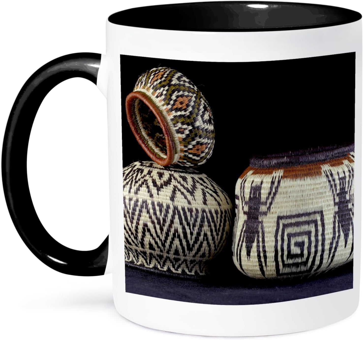 Panama, Embera Indian Baskets, Handicraft - SA15 CMI0217 - Cindy Miller Hopkins - Two Tone Black Mug, 11oz (Mug_86901_4) Printed Coffee and Tea Ceramic Mug- 320 ML Ceramic Coffee Mug 9346