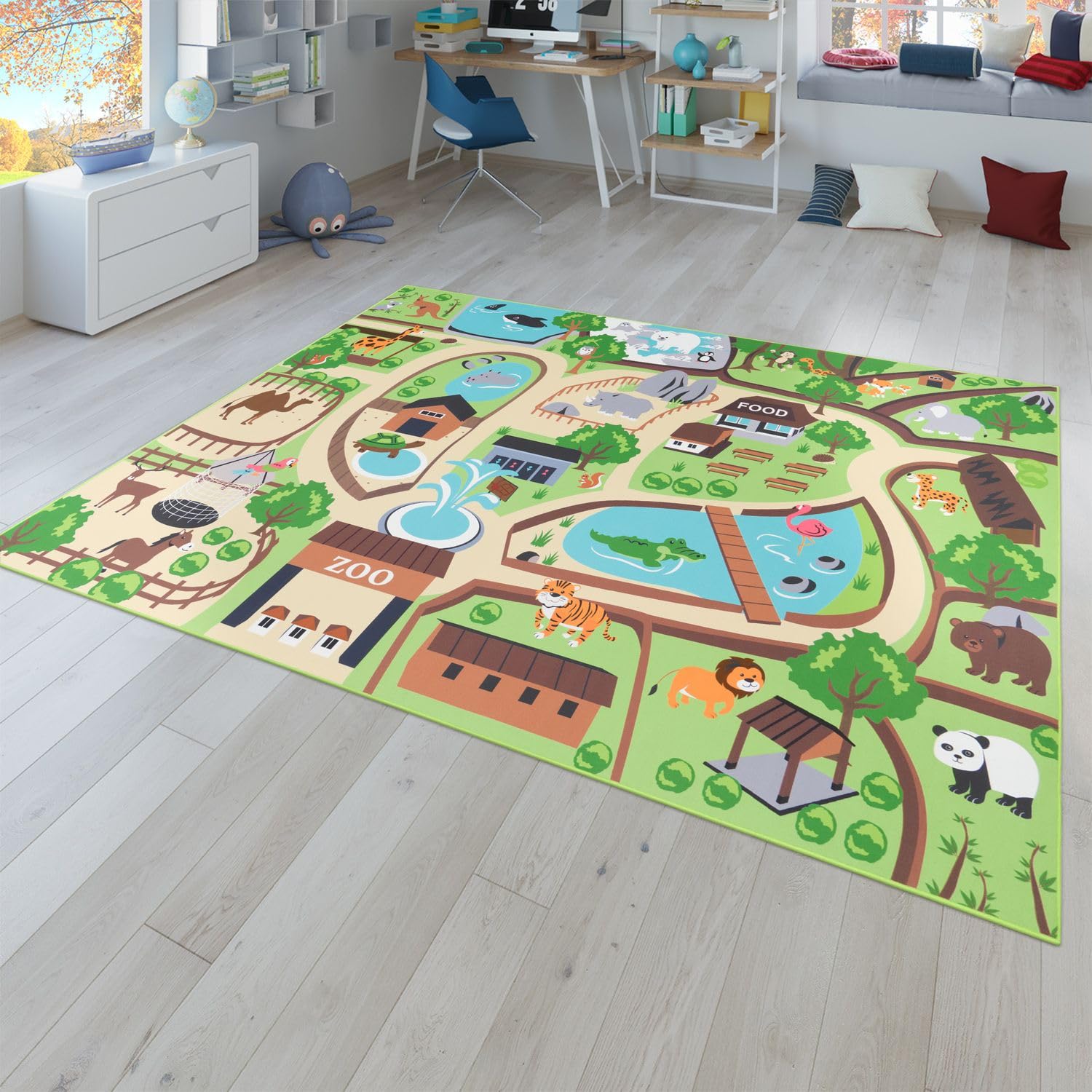 TT Home Kinder-Teppich, Spiel-Teppich Für Kinderzimmer, Zoo Mit Tiger, Bär, Bunt, Größe:240x340 cm