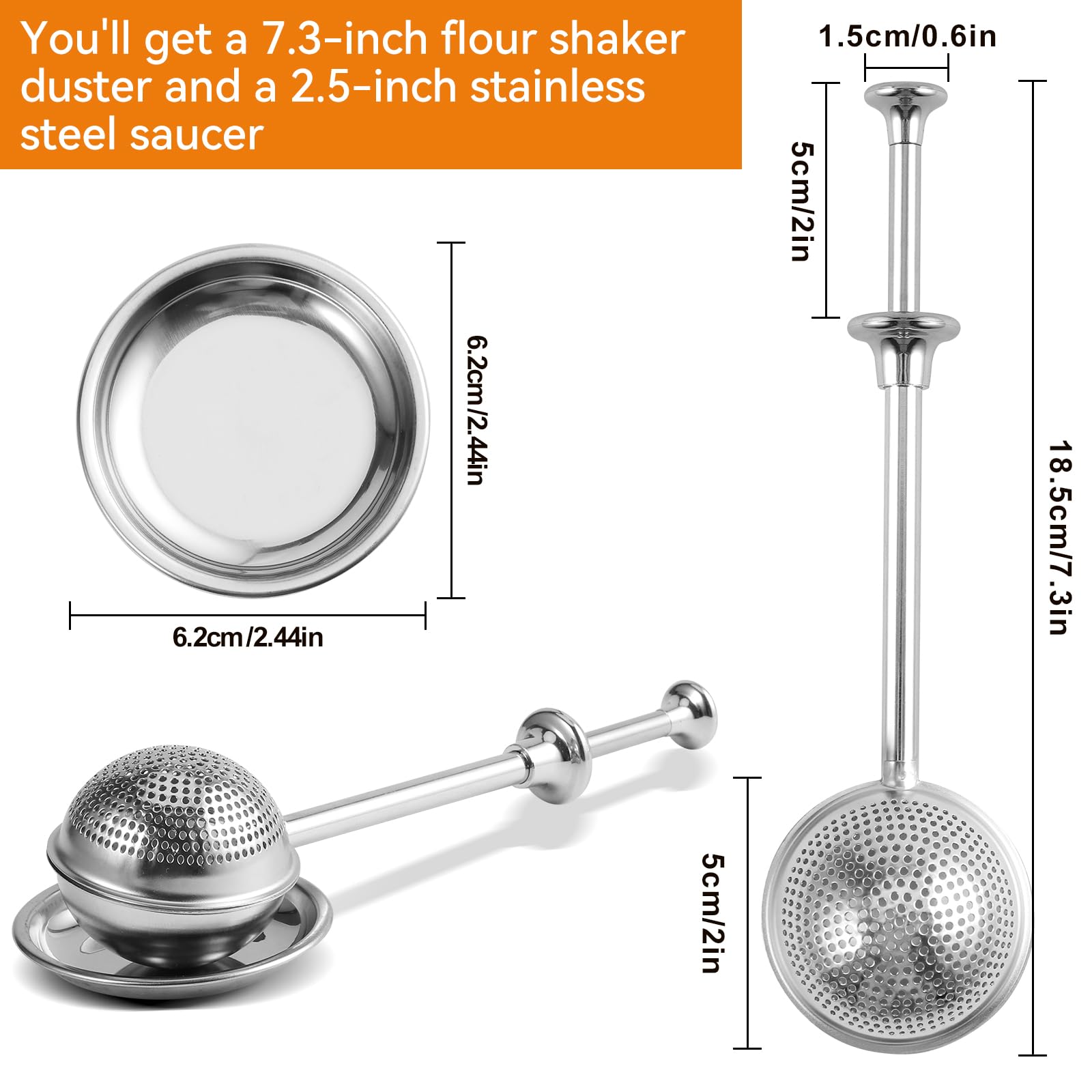 Vriysei Flour Duster for Baking, 1 PCS Flour Sifter for Baking Powdered Sugar Shaker Duster, 304 Stainless Steel Dusting Wand Sprinkler and Tools?Spices and Tea Strainers (1)