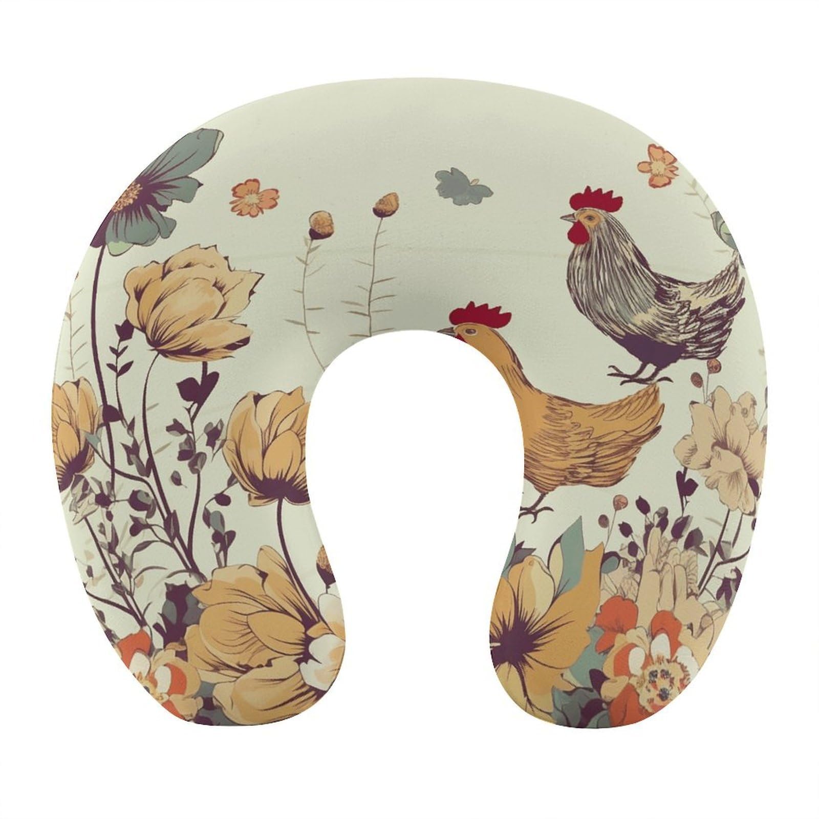 Btcowzrv Style Floral Hens U Shaped Neck Pillow Travel Pillows