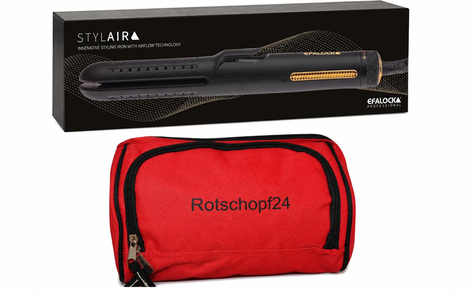 Rotschopf24 Efalock STYLAIR LONG Glätteisen Airflow Keramik + Tasche