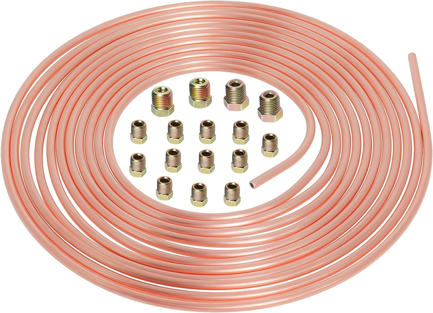 Tubo de Freno Recubierto de Cobre 25 Pies 1/4" OD, Kit de Línea de Freno General para Automóviles de 7,62m con 16 Tuercas Accesorios por Poweka