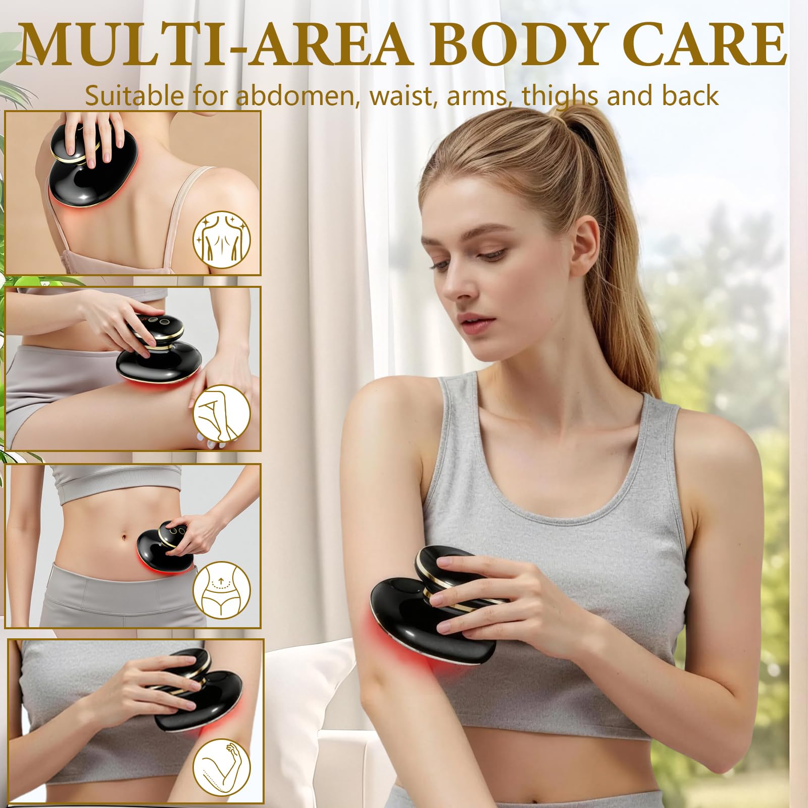 4 in 1 Cellulite Massagegerät, Elektrischer GuaSha Massager mit Wärmetherapie, EMS Handmassagegeräte für Cellulite & Muskelentspannung, Straffere Haut, Bessere Durchblutung, Ganzkörper Anwendung